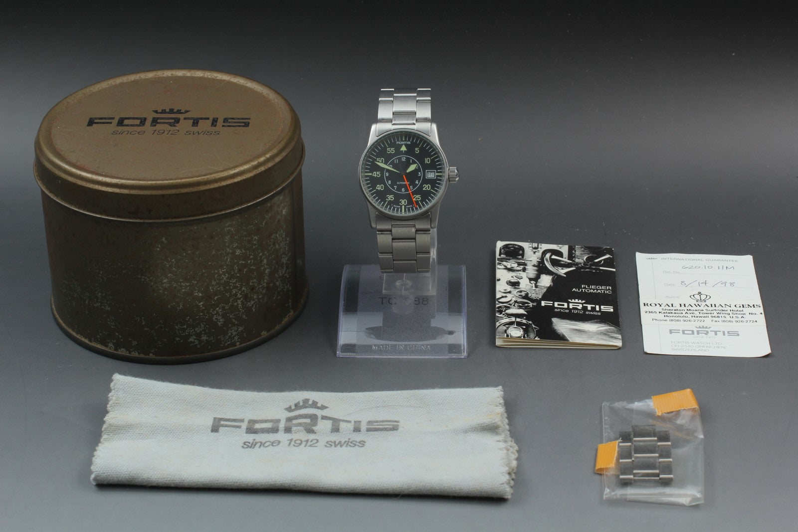 FORTIS Flieger 620.10.46 Automatic Black Men's Date Watch 34mm JAPAN Exc+5*Box