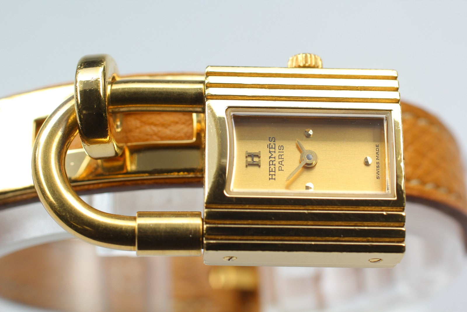 New Batt* HERMES Kelly KE1.201 Gold Dial Quartz Women's Watch JAPAN Exc+5*Box