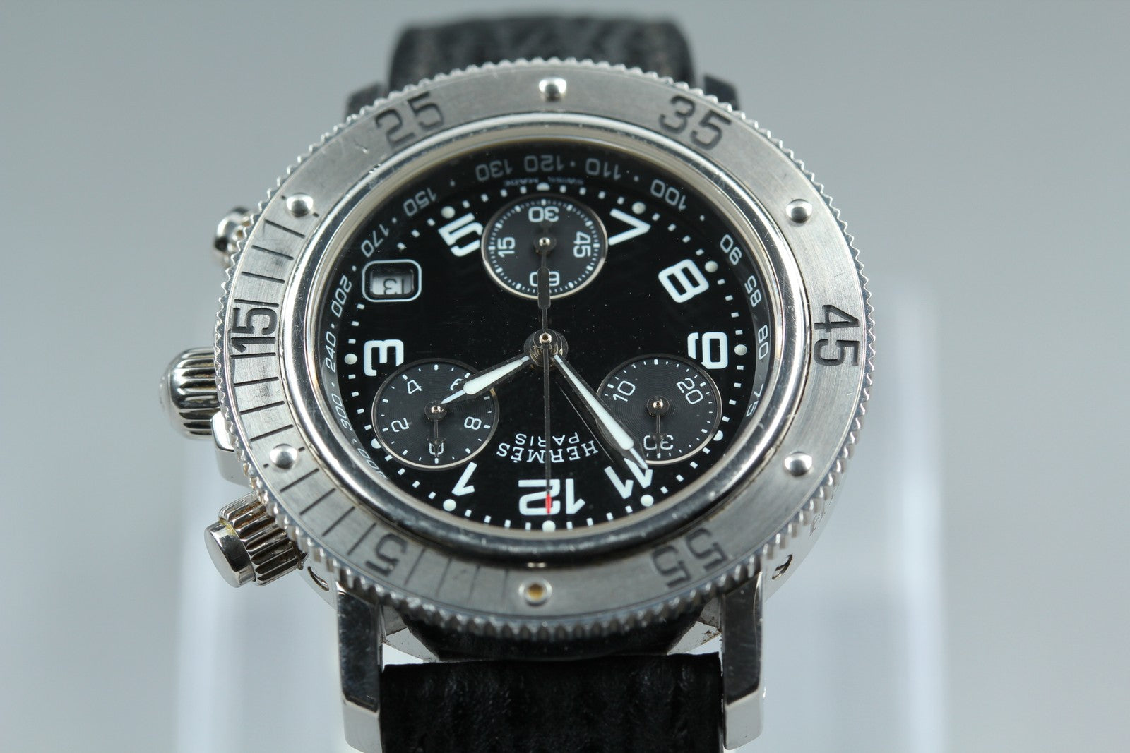 HERMES Clipper CL2.310 Quartz Black Chronograph Women's Watch 33mm Japan Box
