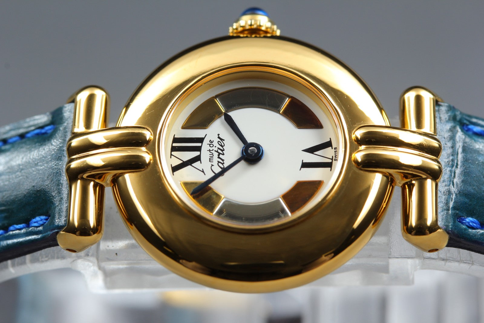 Vintage Cartier Must Colisee Vermeil 590002 Blue Gold Women's Quartz Watch
