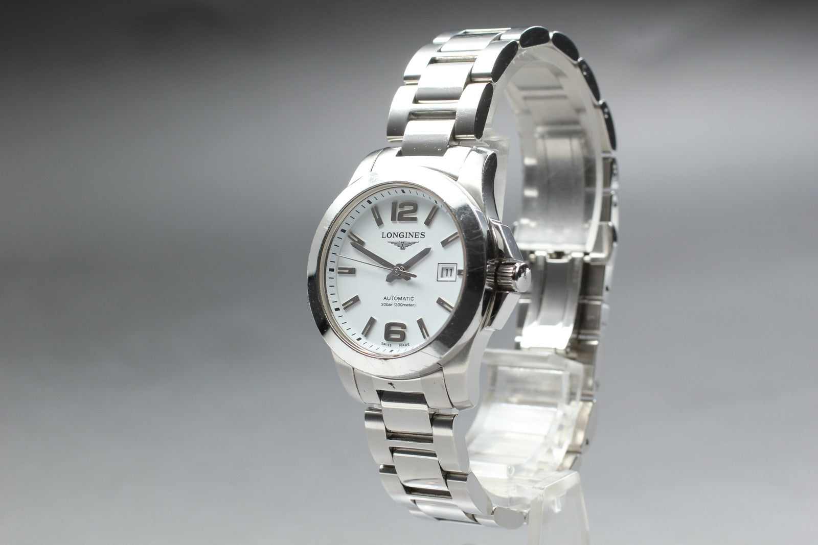 Exc+5* LONGINES Conquest L3.276.4 Date White Automatic Ladies Watch 30mm JAPAN