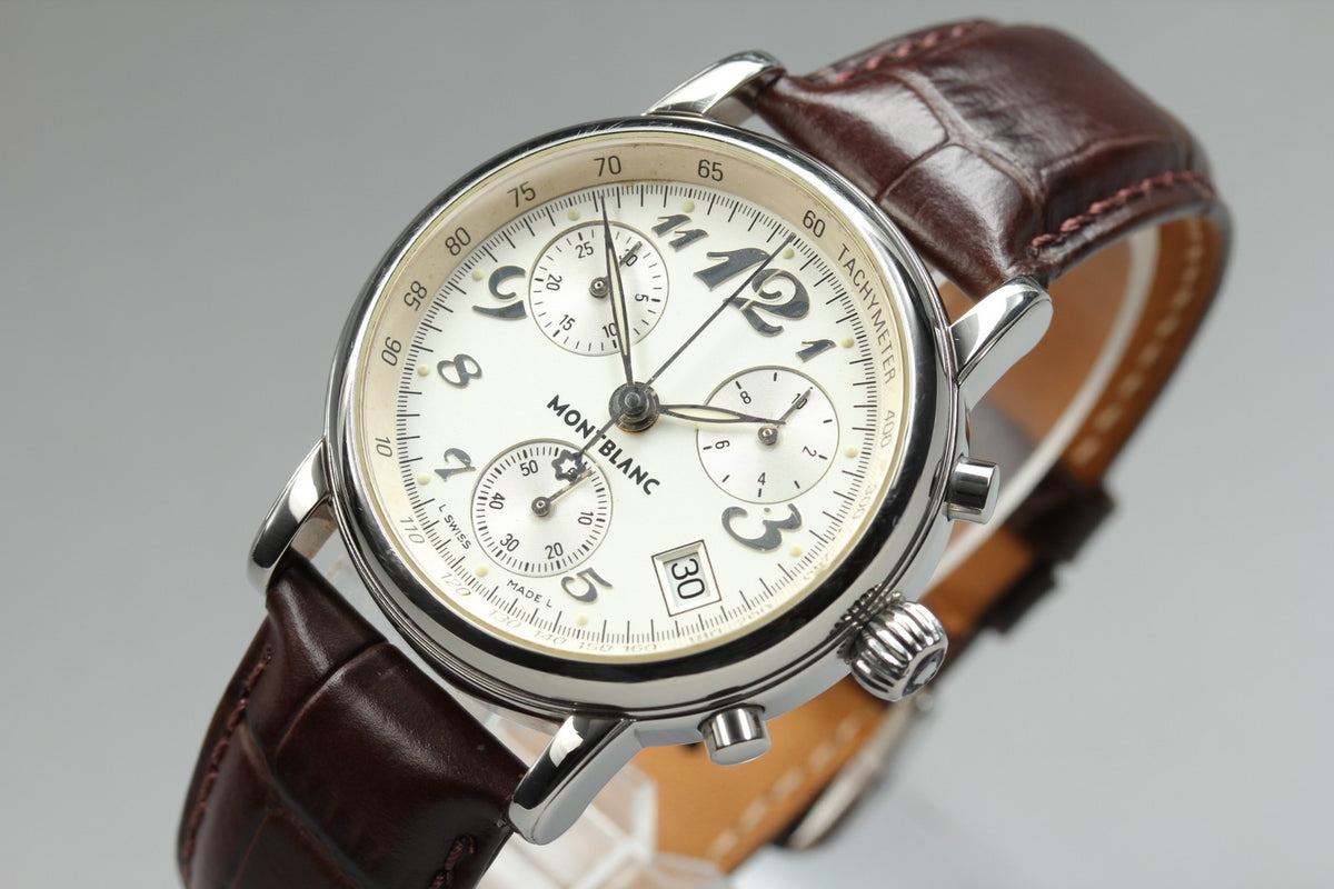 MONTBLANC Meisterstuck 7038 Chronograph Quartz Silver Men's Watch 35mm JAPAN