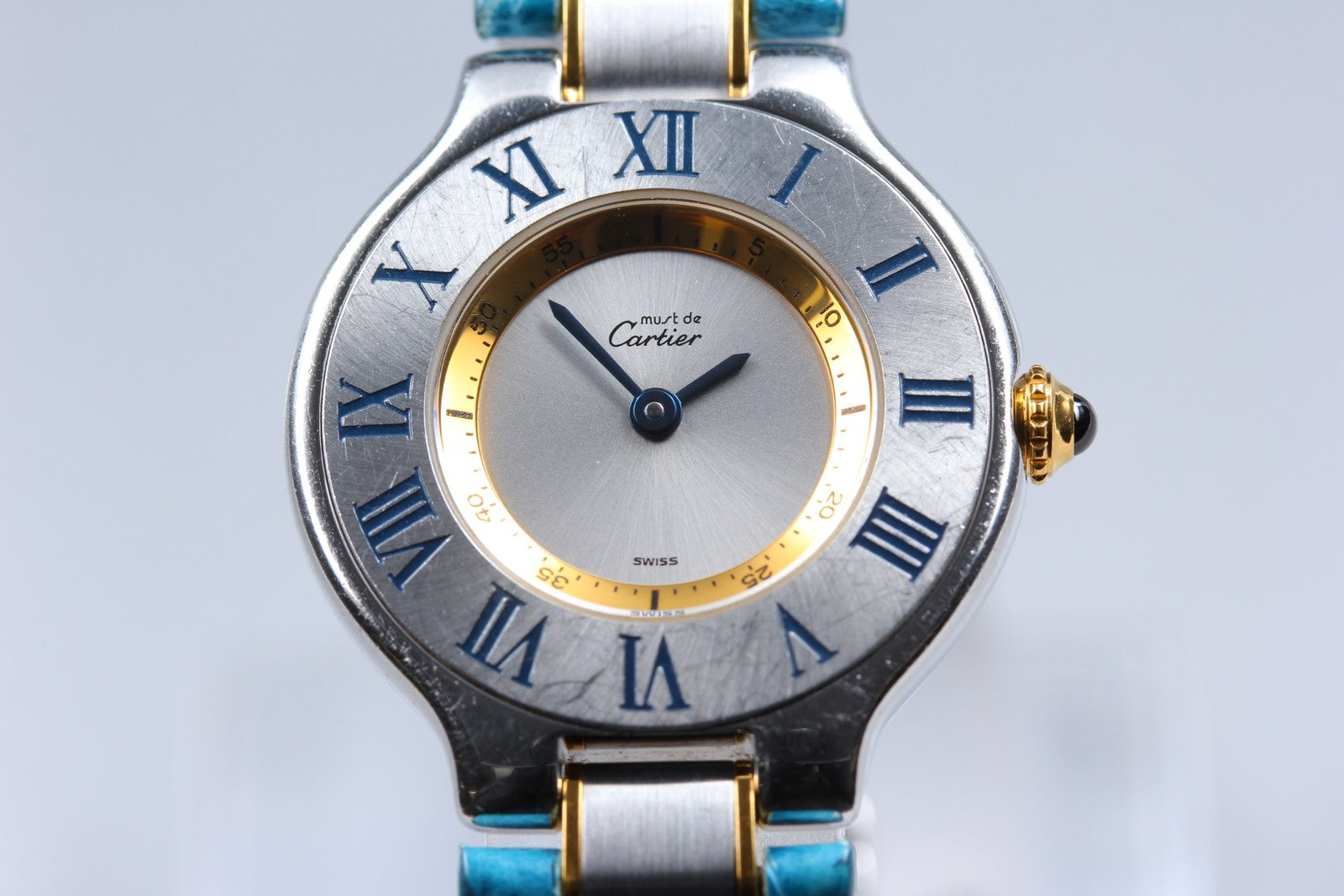 Exc+5 Box Cartier Must de Cartier 21 1340 Blue Silver 27mm Women's Quartz Watch