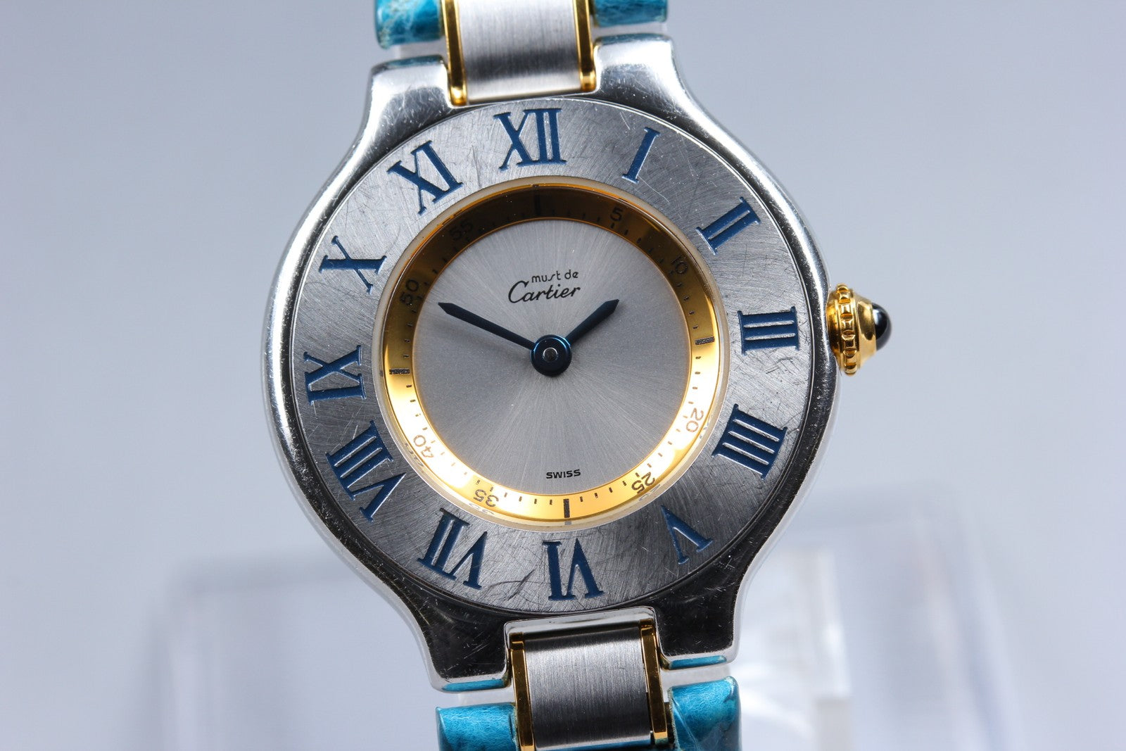 Exc+5 Box Cartier Must de Cartier 21 1340 Blue Silver 27mm Women's Quartz Watch