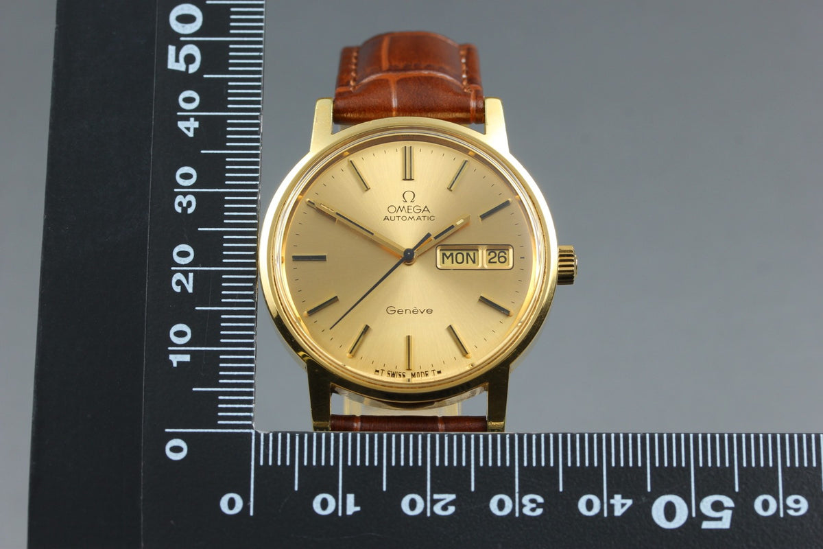 OMEGA Geneve Day-Date 166.0117 Cal.1022 Gold Brown 34mm AT Men's Watch Vintage