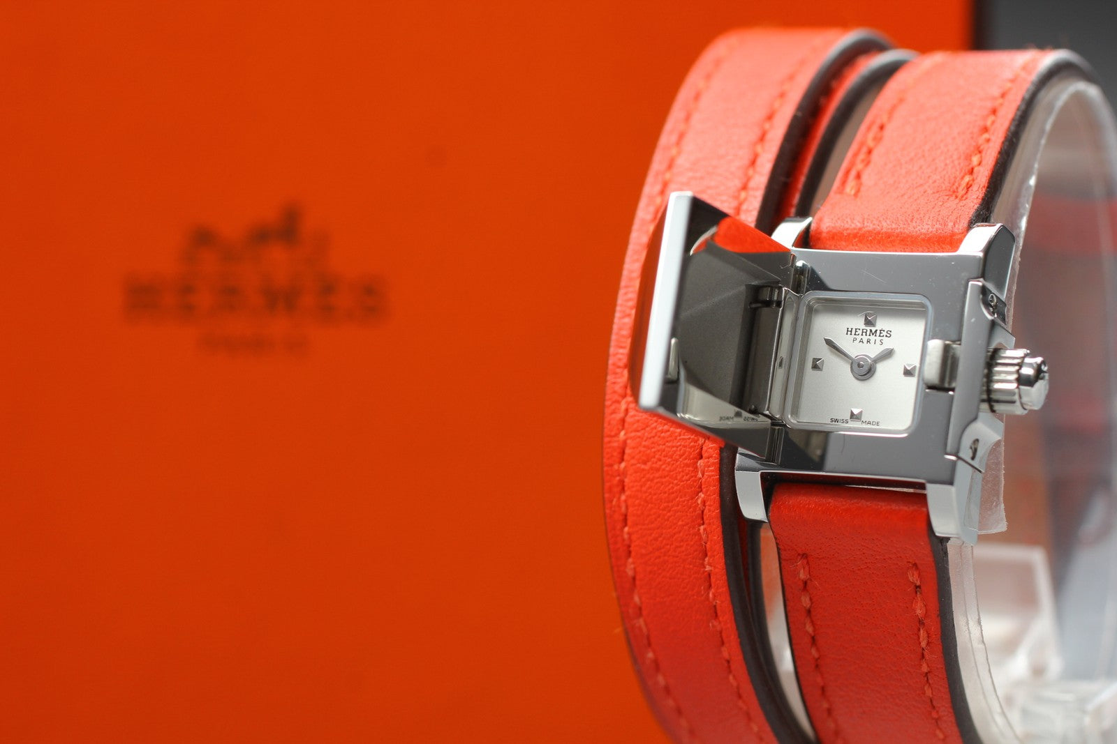HERMES Medor Double Tour ME2.110 Silver Quartz Ladies Watch 17mm JAPAN Box