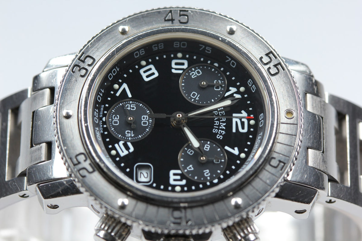 HERMES Clipper Diver Chronograph CL2.310 Quartz Black Women's Watch 33mm JAPAN