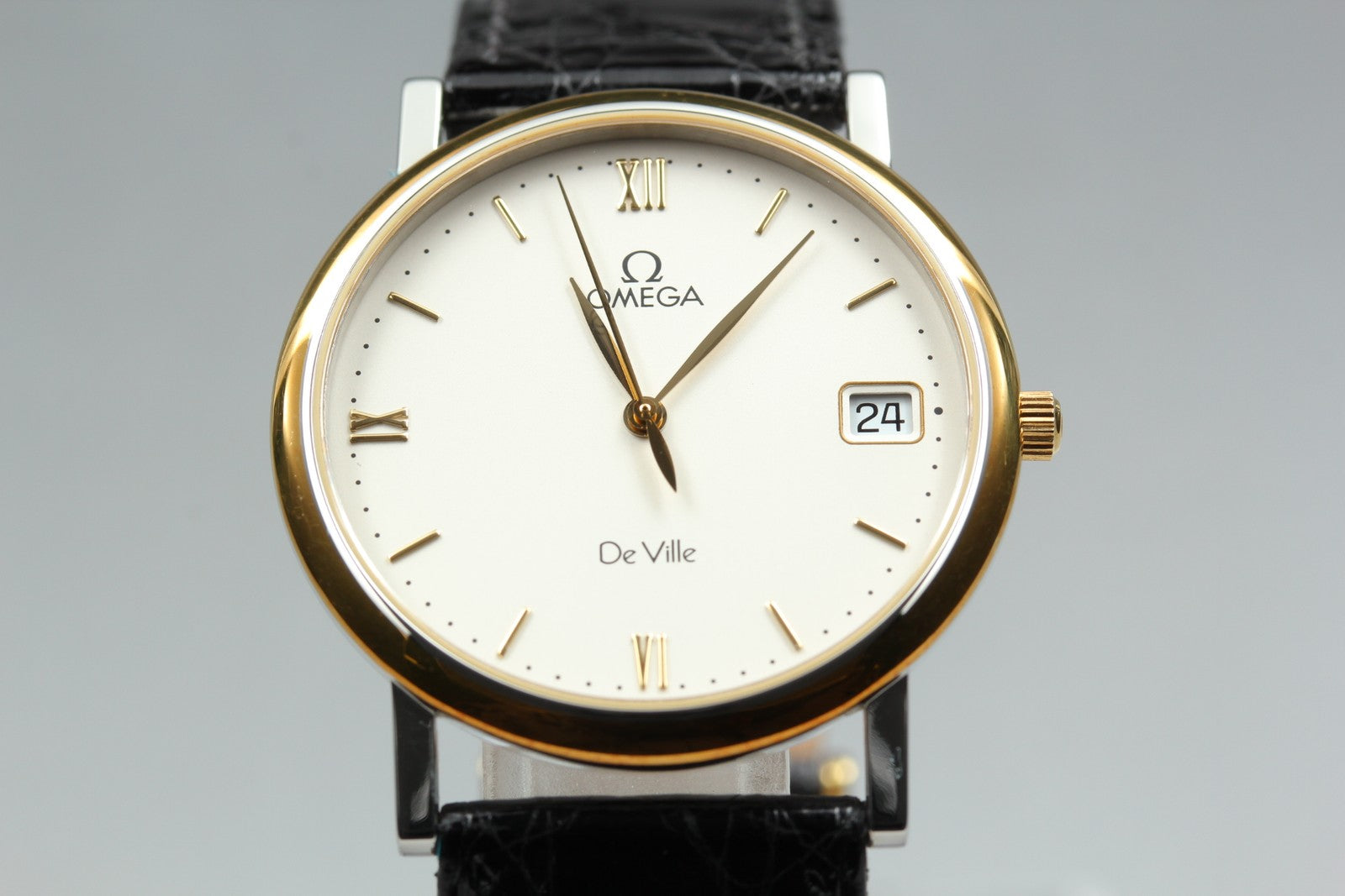 New Batt OMEGA De Ville Cal.1532 Quartz Gold Date Men's Watch 32mm JP Exc+5*Box