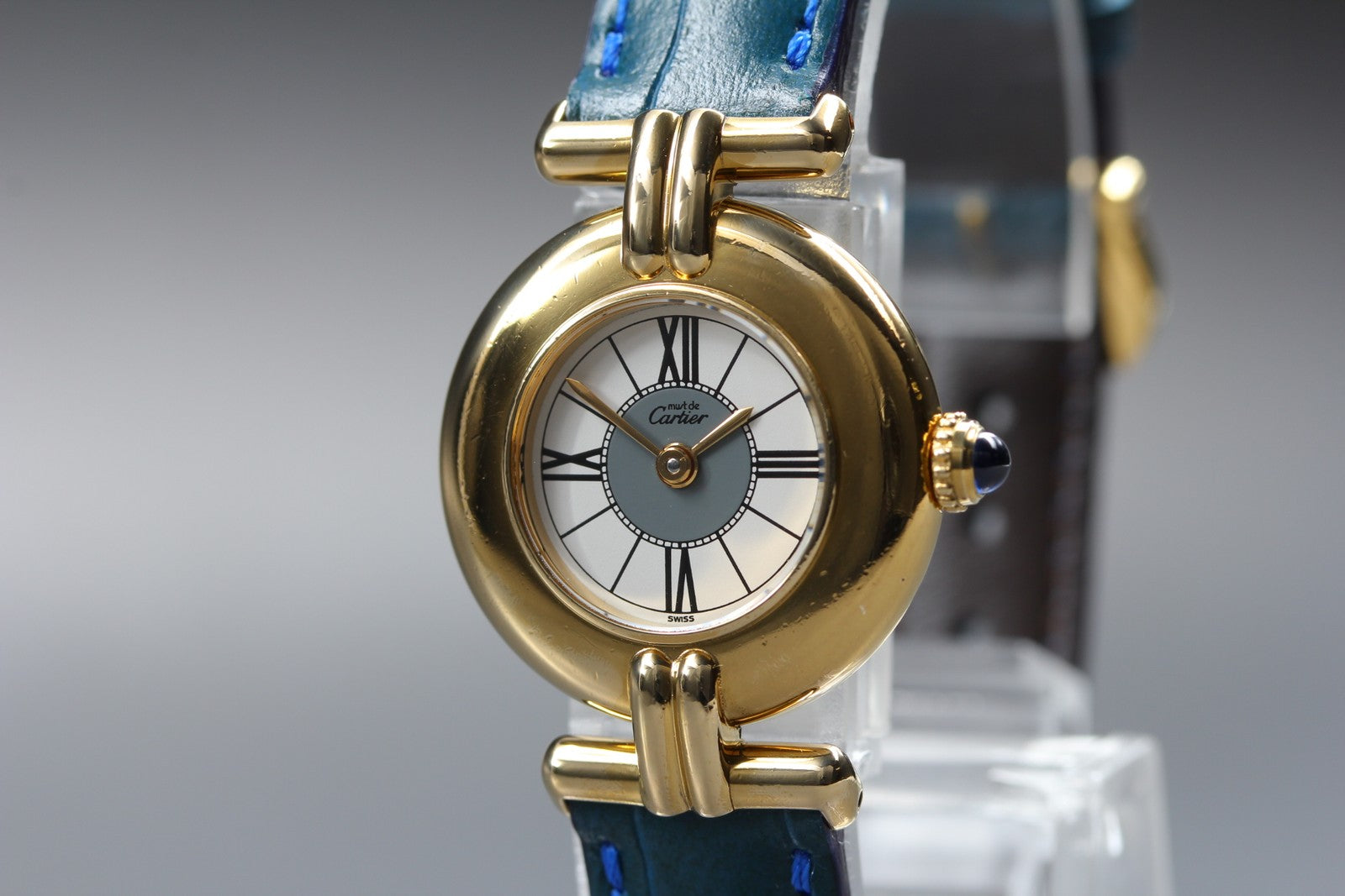 Vintage Cartier Must Colisee Vermeil 590002 Blue White Dial Women's Qz Watch