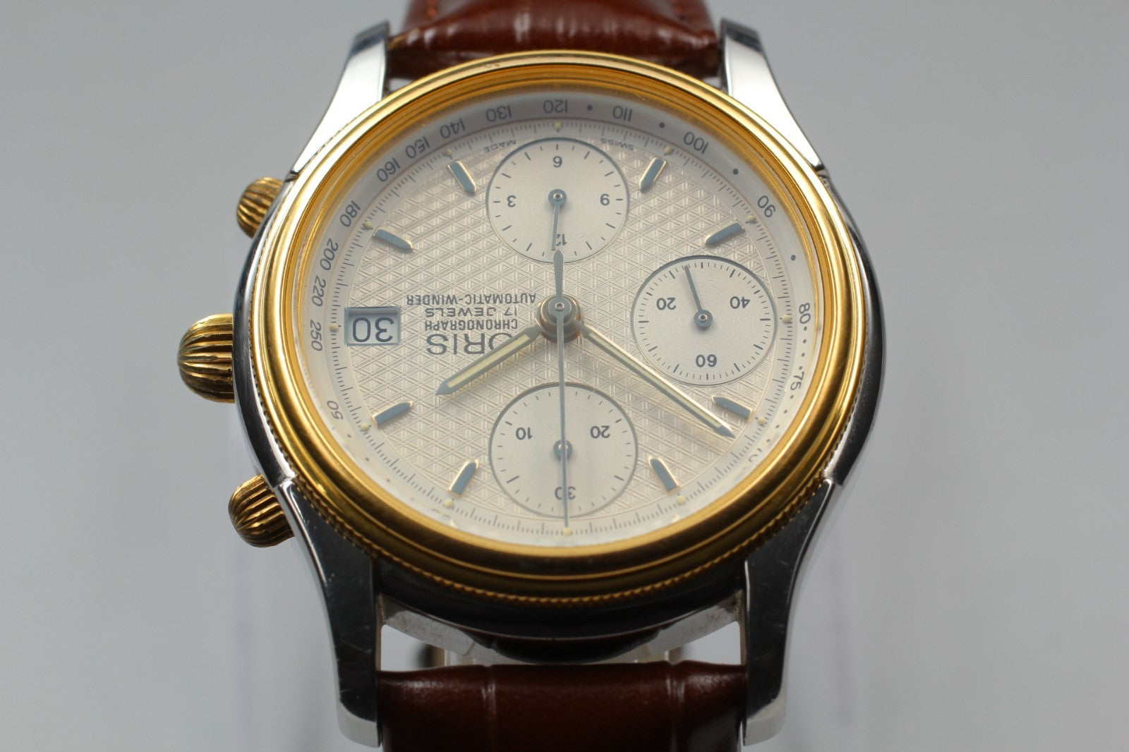 ORIS 7415 Chronograph Silver Dial Date Automatic Men's Watch 37mm JP Exc+5*Box