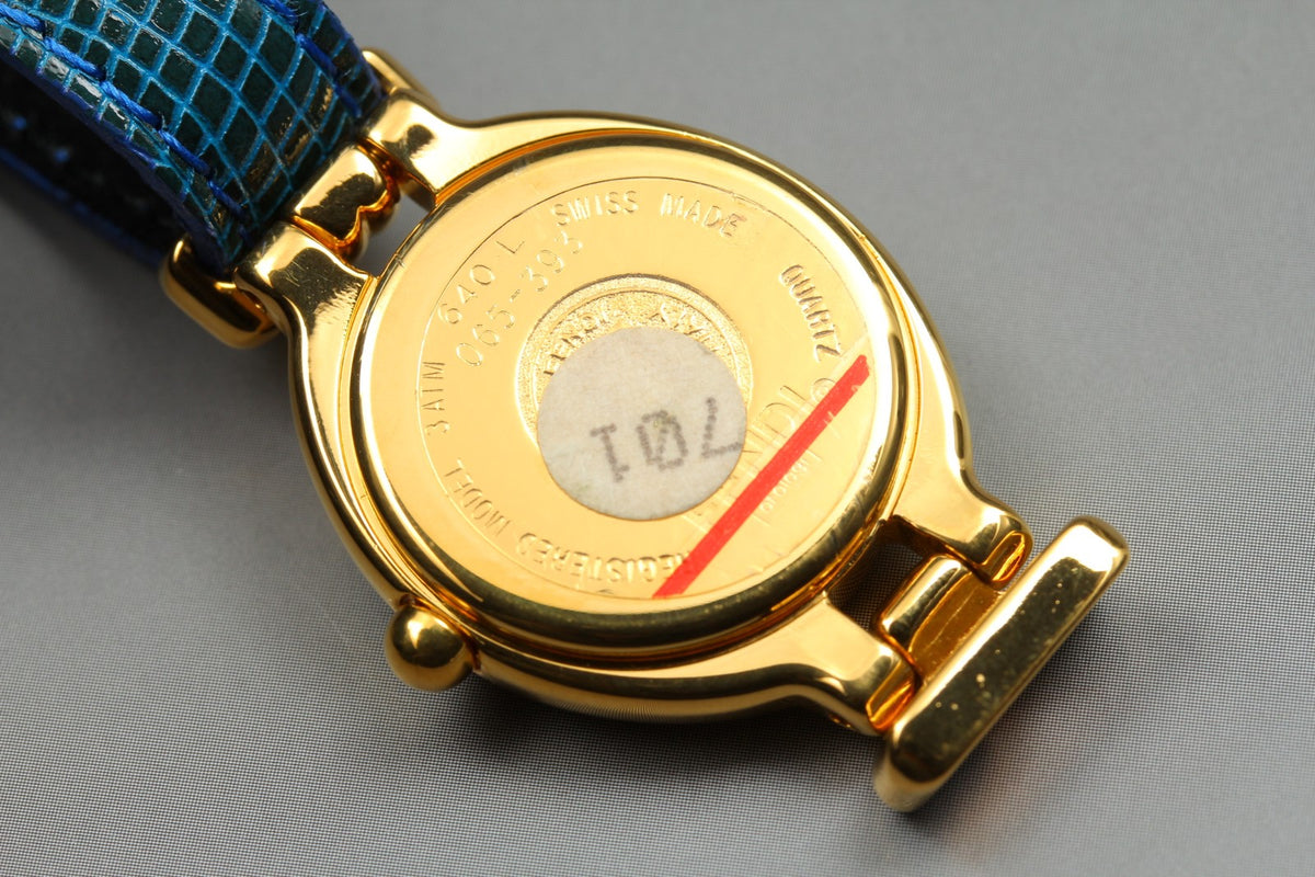 FENDI 640L Chameleon Blue Leather Belt Gold 24mm Women's Quartz Watch Vintage