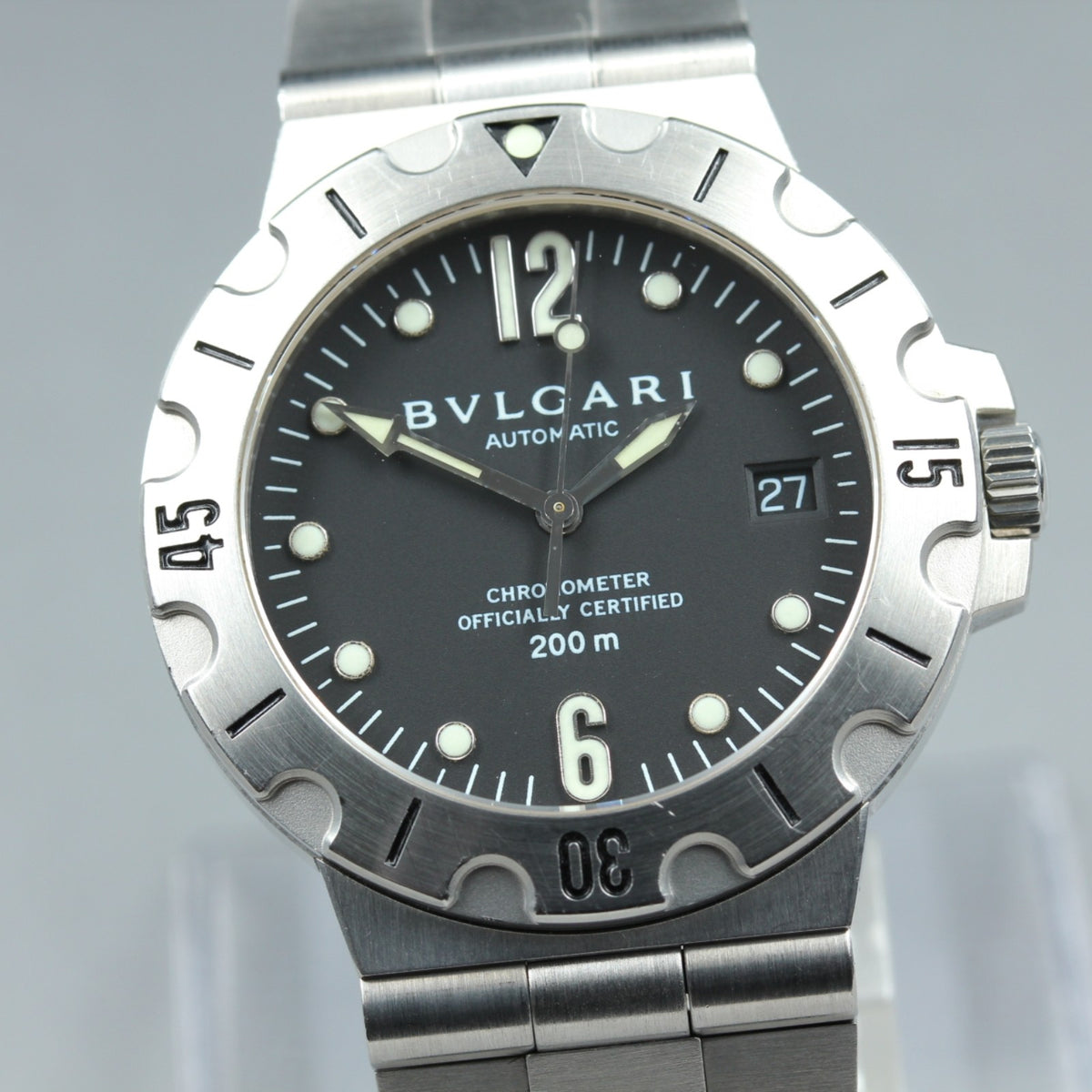 BVLGARI Diagono Scuba SD38S Automatic Date Black Men's Watch 38mm JAPAN Box