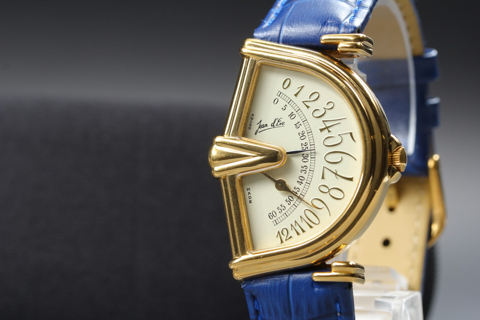 Vintage Jean d'eve Sectora Gold 30mm Blue Ivory Dial Unisex Quartz Watch