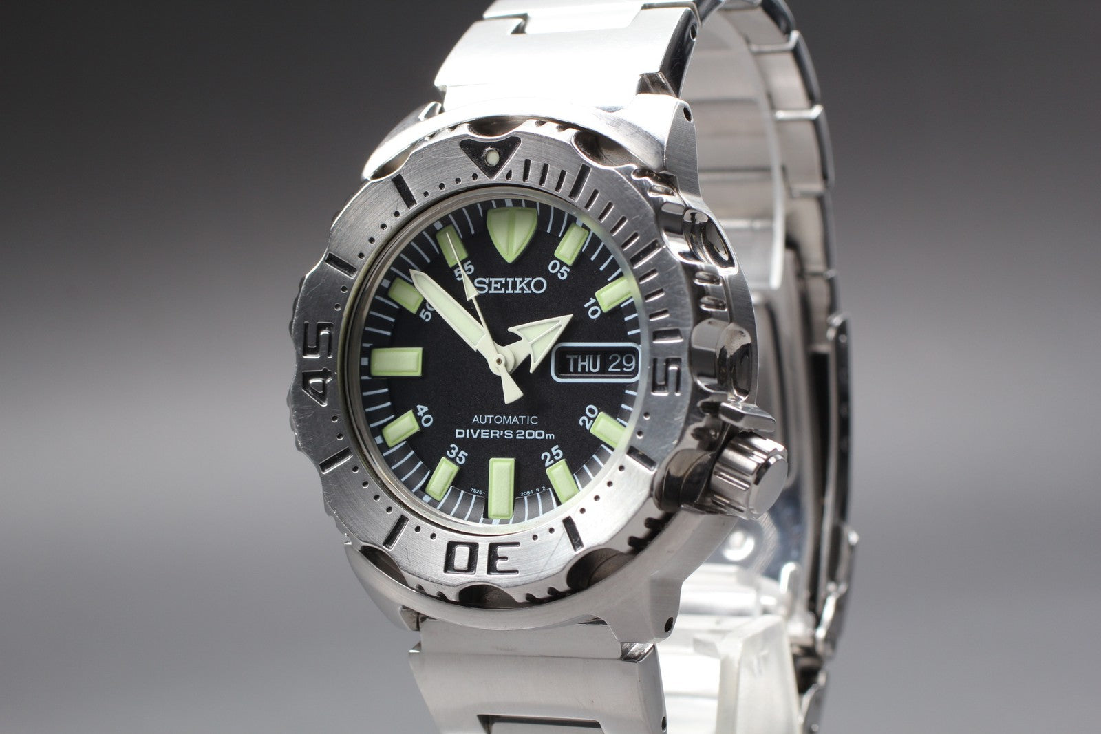 Exc+5* SEIKO 7S26-0350 SKX779 Divers Black Monster Automatic Men's Watch JAPAN