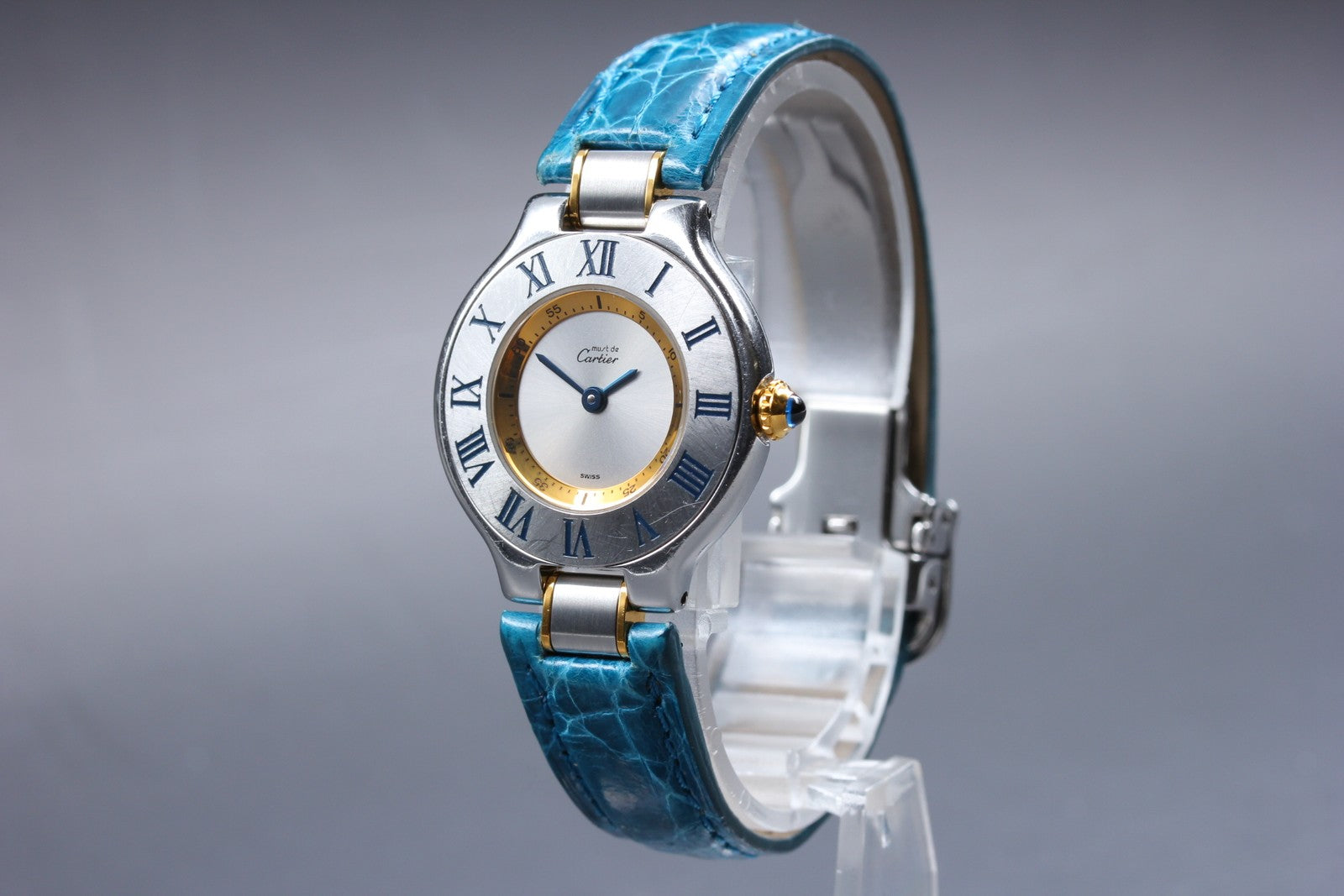 Exc+5 Box Cartier Must de Cartier 21 1340 Blue Silver 27mm Women's Quartz Watch