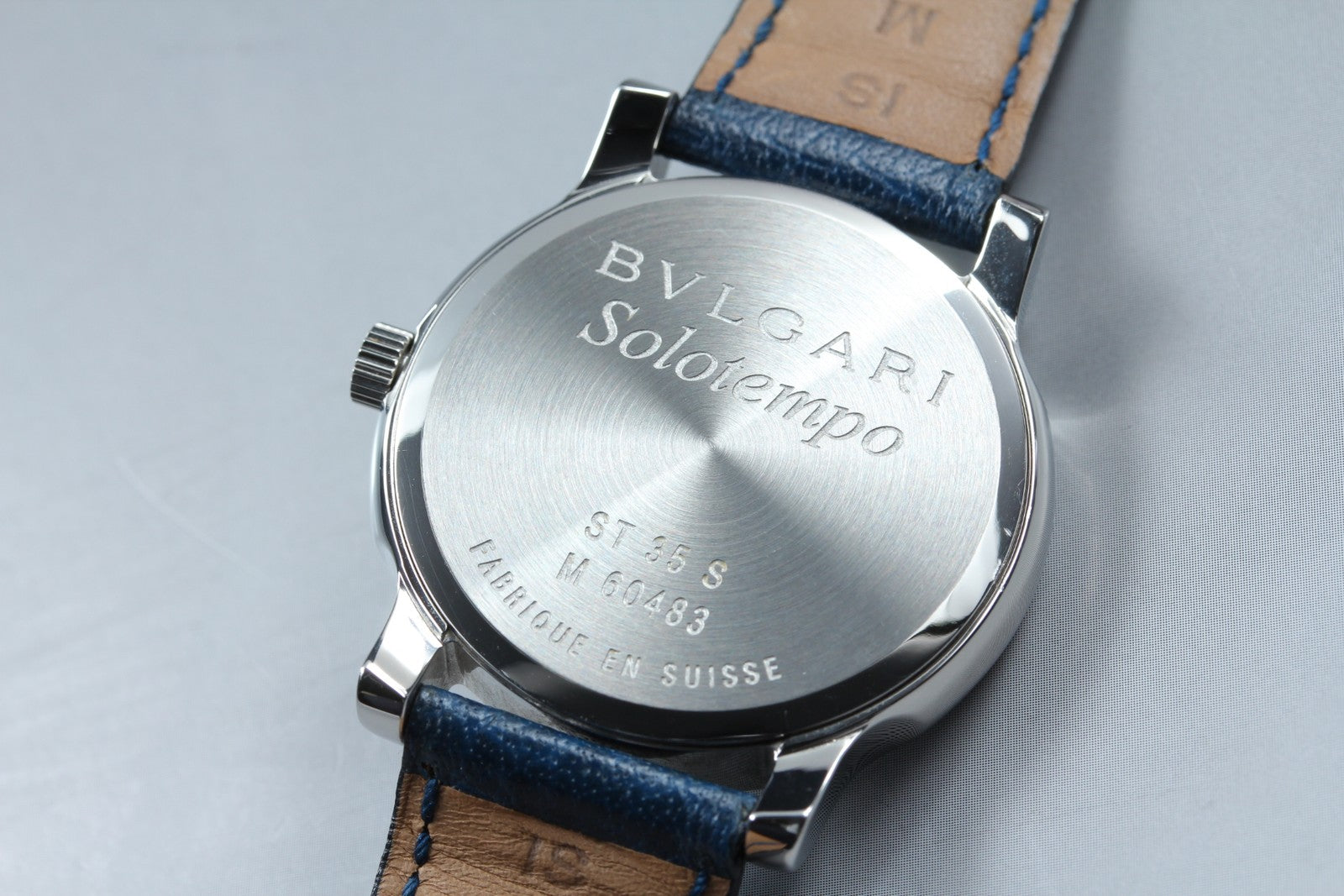 New Batt BVLGARI SOLOTEMPO ST35S Quartz Blue Men's Watch 35mm JAPAN Exc+5*Box