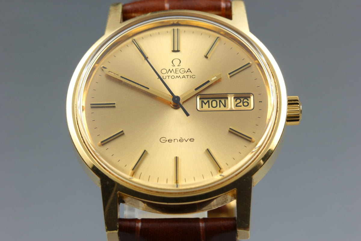 OMEGA Geneve Day-Date 166.0117 Cal.1022 Gold Brown 34mm AT Men's Watch Vintage