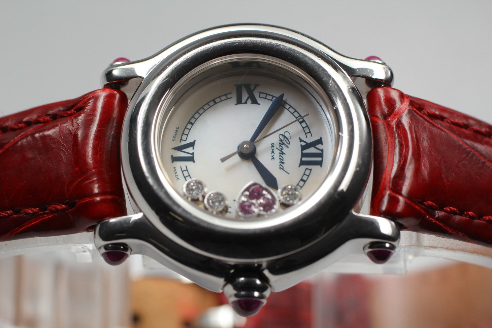 EXC+5 Chopard Happy Sports 27/8245-42 Heart Diamond Red Silver Qz Women’s Watch