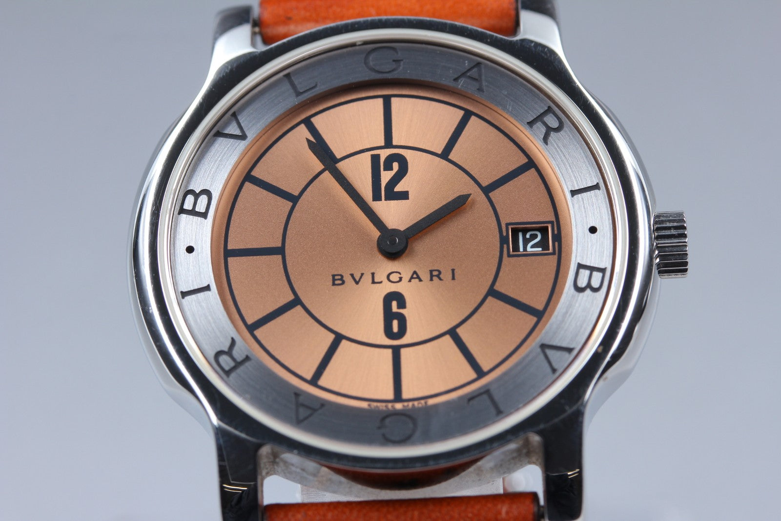 New Batt BVLGARI SOLOTEMPO ST35S Pink Quartz Men's Watch 35mm JAPAN Box