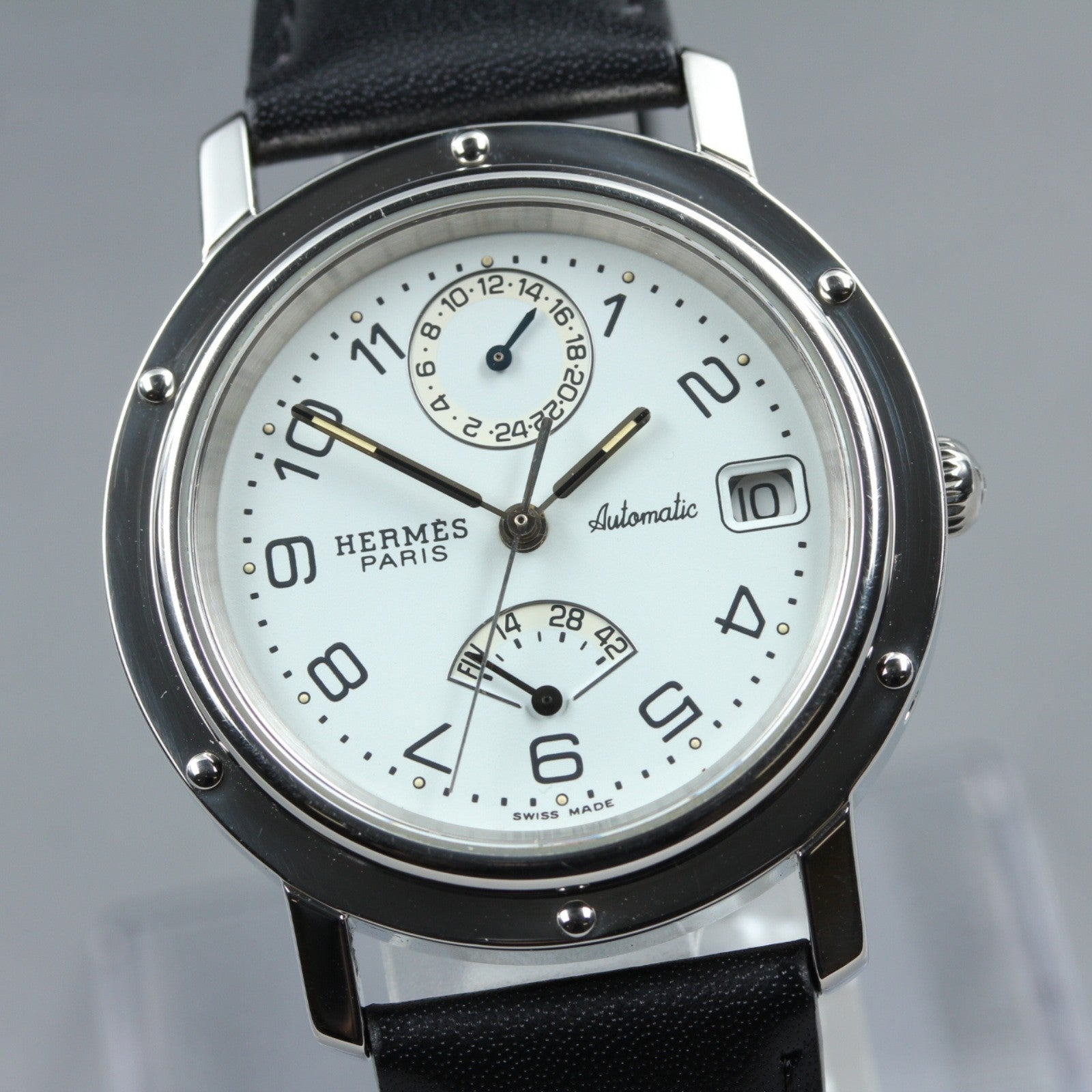 HERMES Clipper CL5.710 GMT Automatic White Dial Date Men's Watch 36mm JAPAN