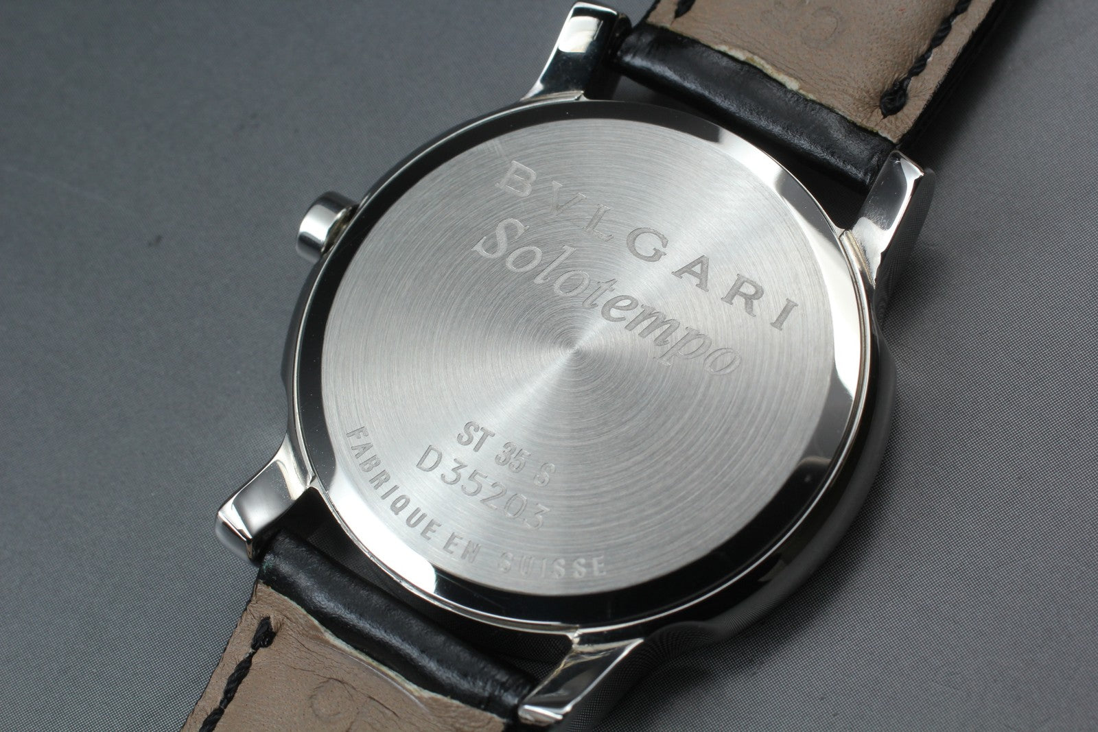New Batt BVLGARI Solotempo ST35S Quartz Black Dial Date Men's Watch 35mm *N MINT