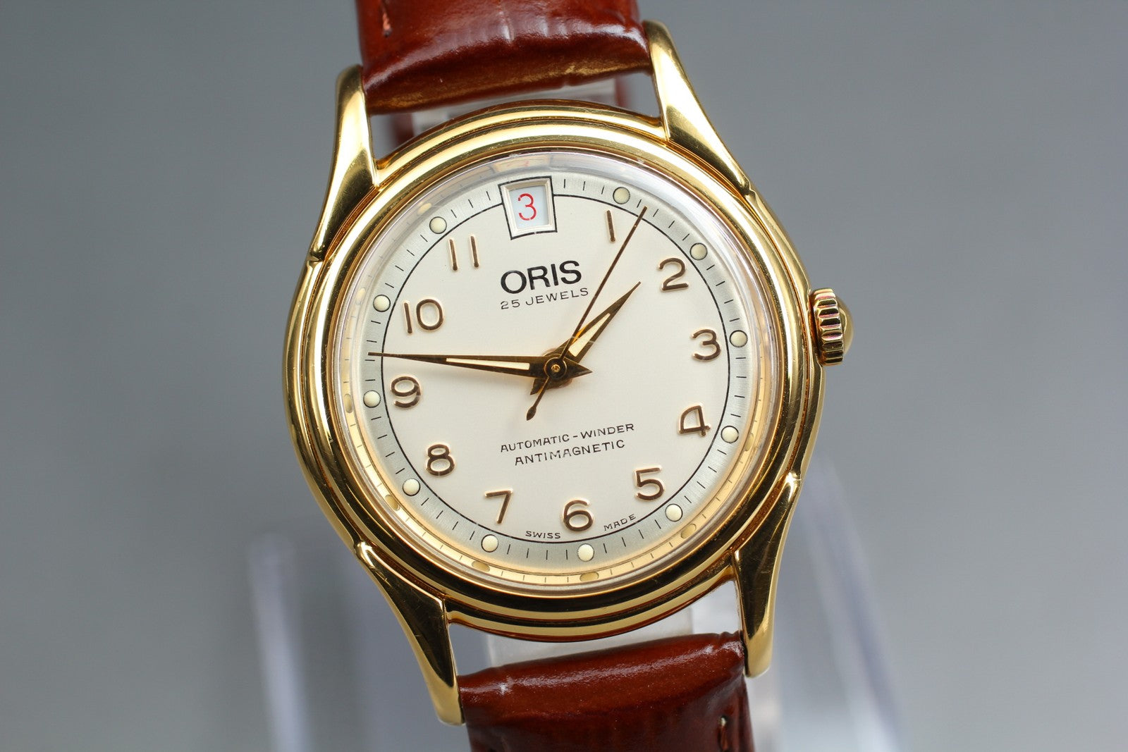 Vintage ORIS 7317 Automatic Date Gold Men's Watch 33mm JAPAN