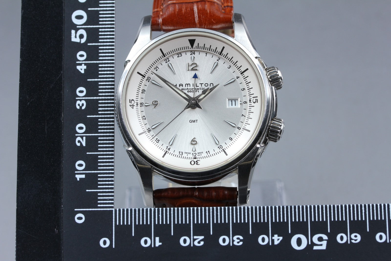 HAMILTON Jazzmaster Traveler H326250 Silver Mens Date Automatic GMT Watch Exc+5