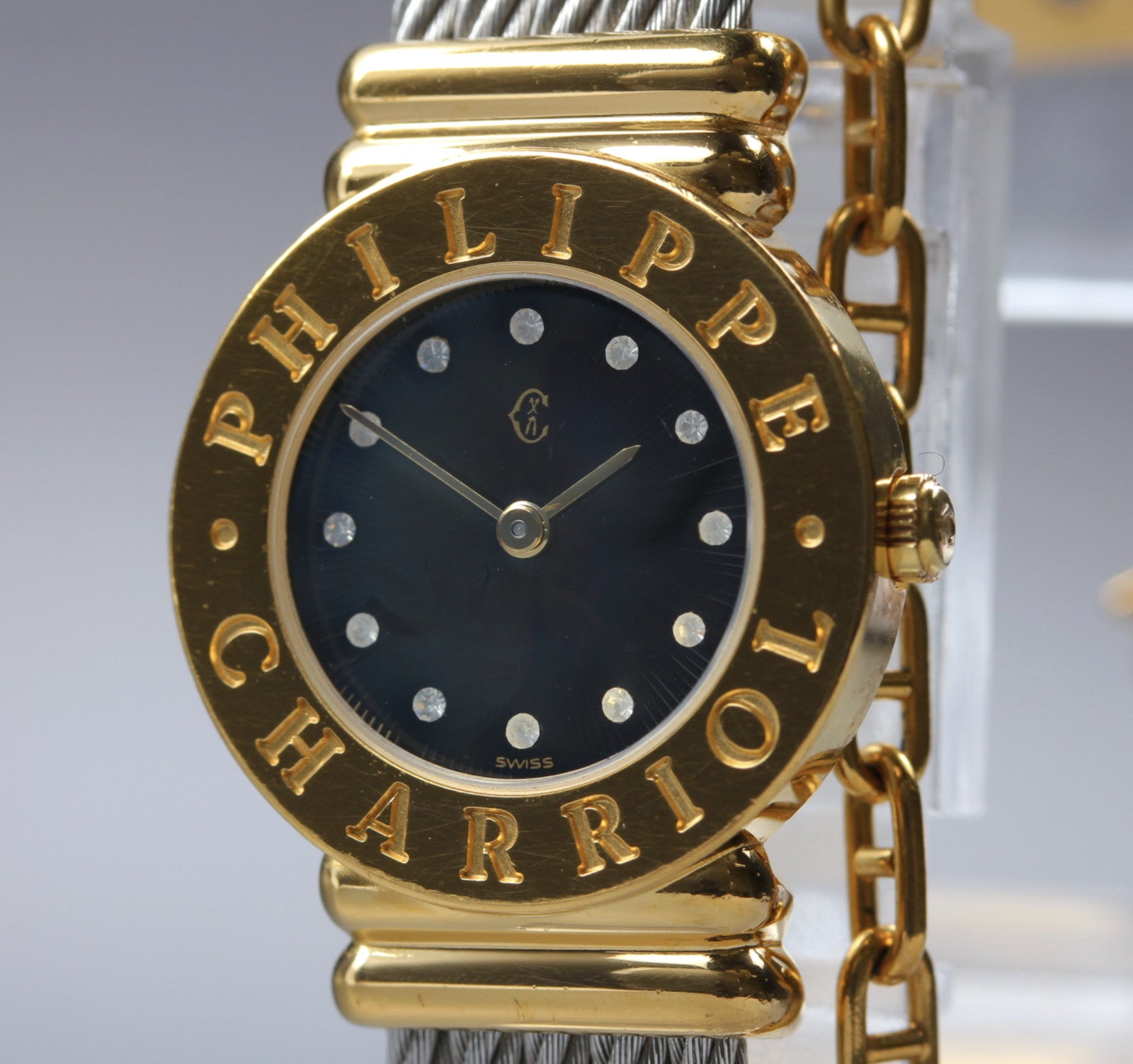 PHILIPPE CHARRIOL St.Tropez Black Dial 12 Stones 28.8.1329 24mm Qz Women's Watch