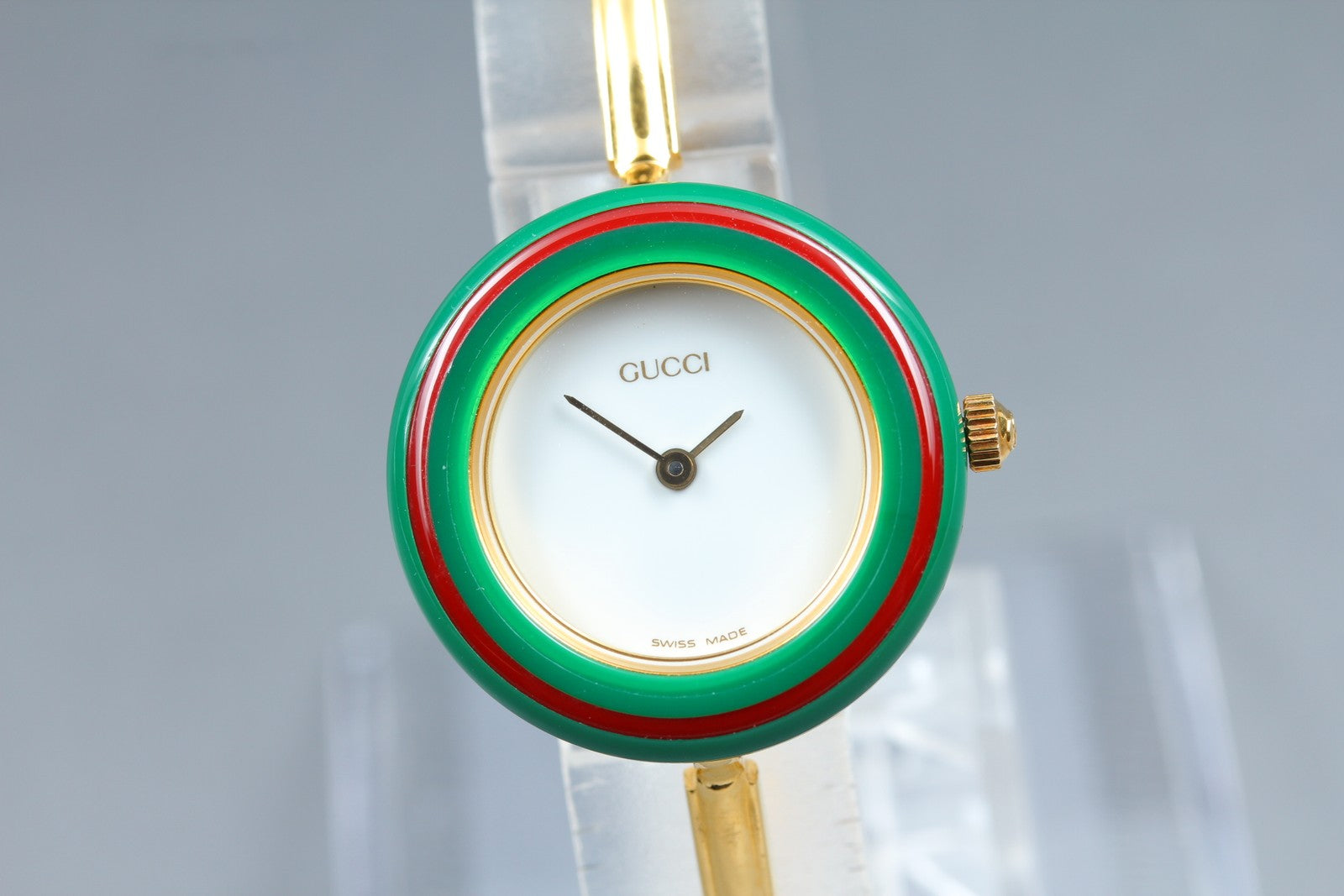 New Batt Gucci Change Bezel 11/12.2 12Color Women's White Quartz Watch JP N MINT