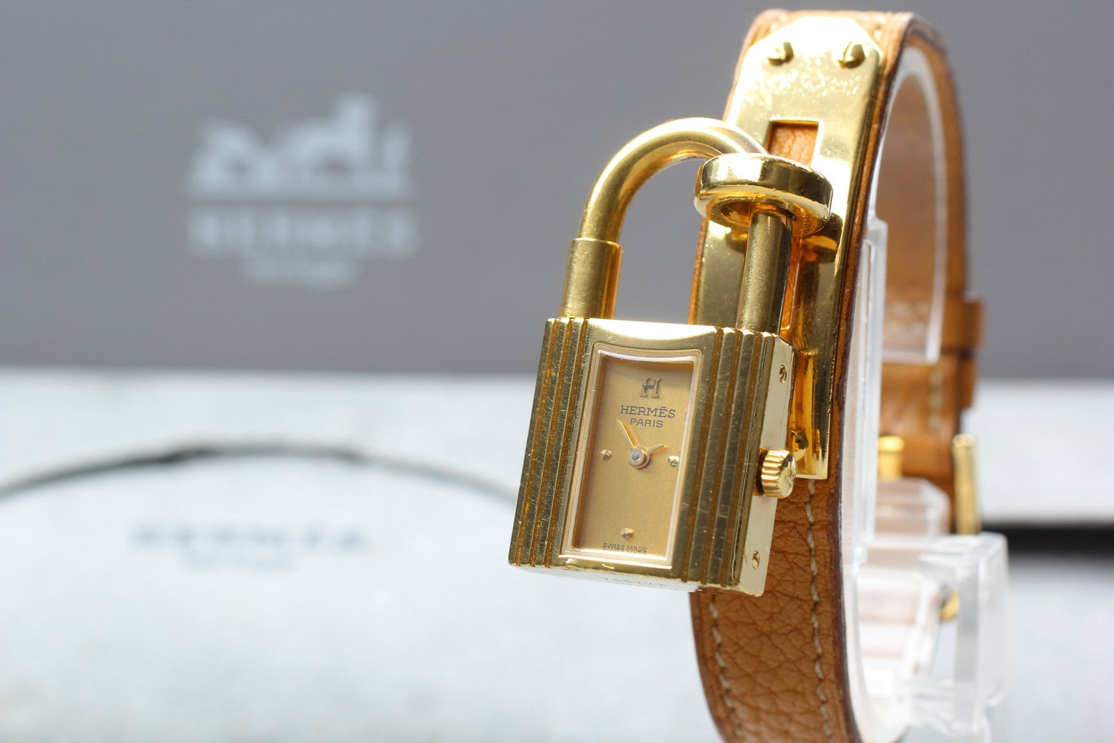 New Batt* HERMES Kelly KE1.201 Gold Dial Quartz Women's Watch JAPAN Exc+5*Box