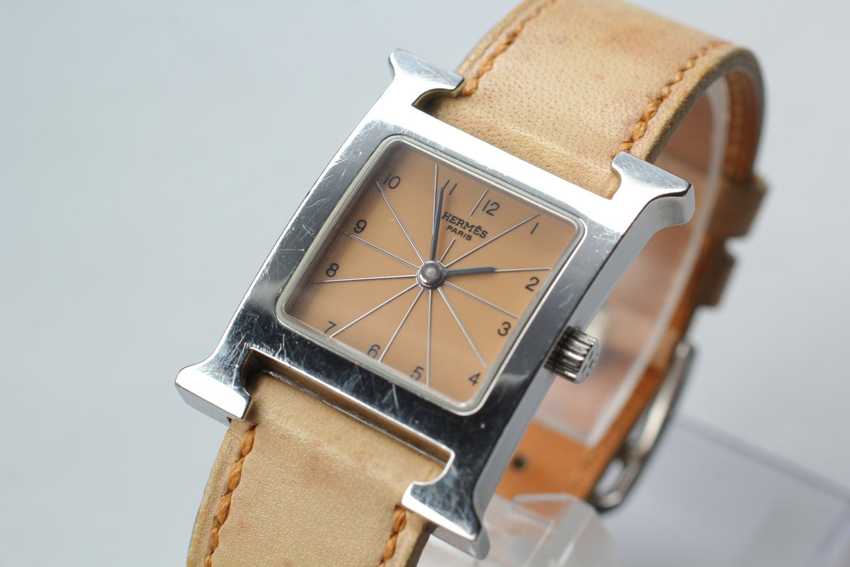 HERMES H Watch HH1.210 Quartz Orange Dial Women's Watch 21mm JAPAN Box