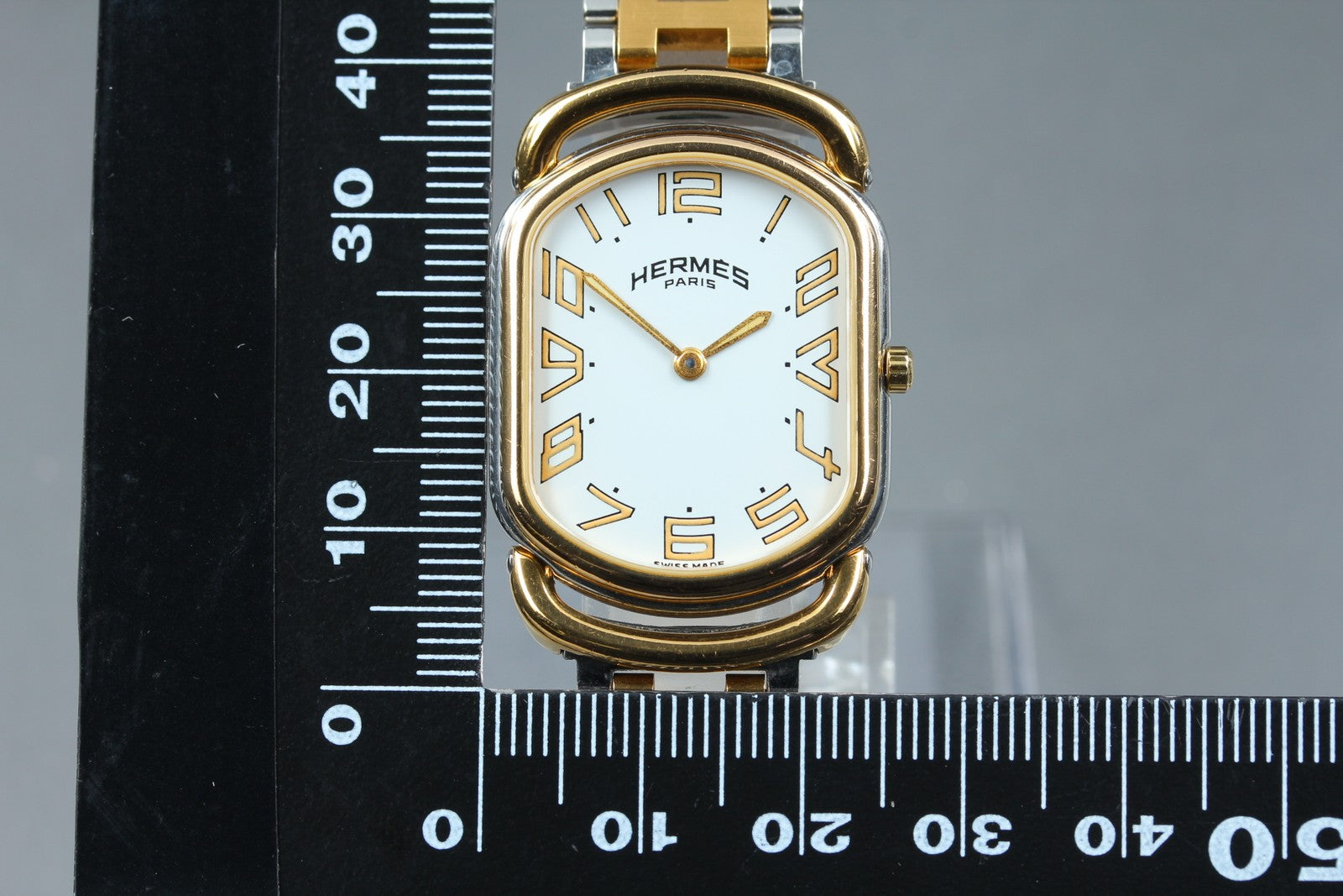New Batt Vintage HERMES Rally Quartz White Dial Women's Watch 26mm JAPAN Box