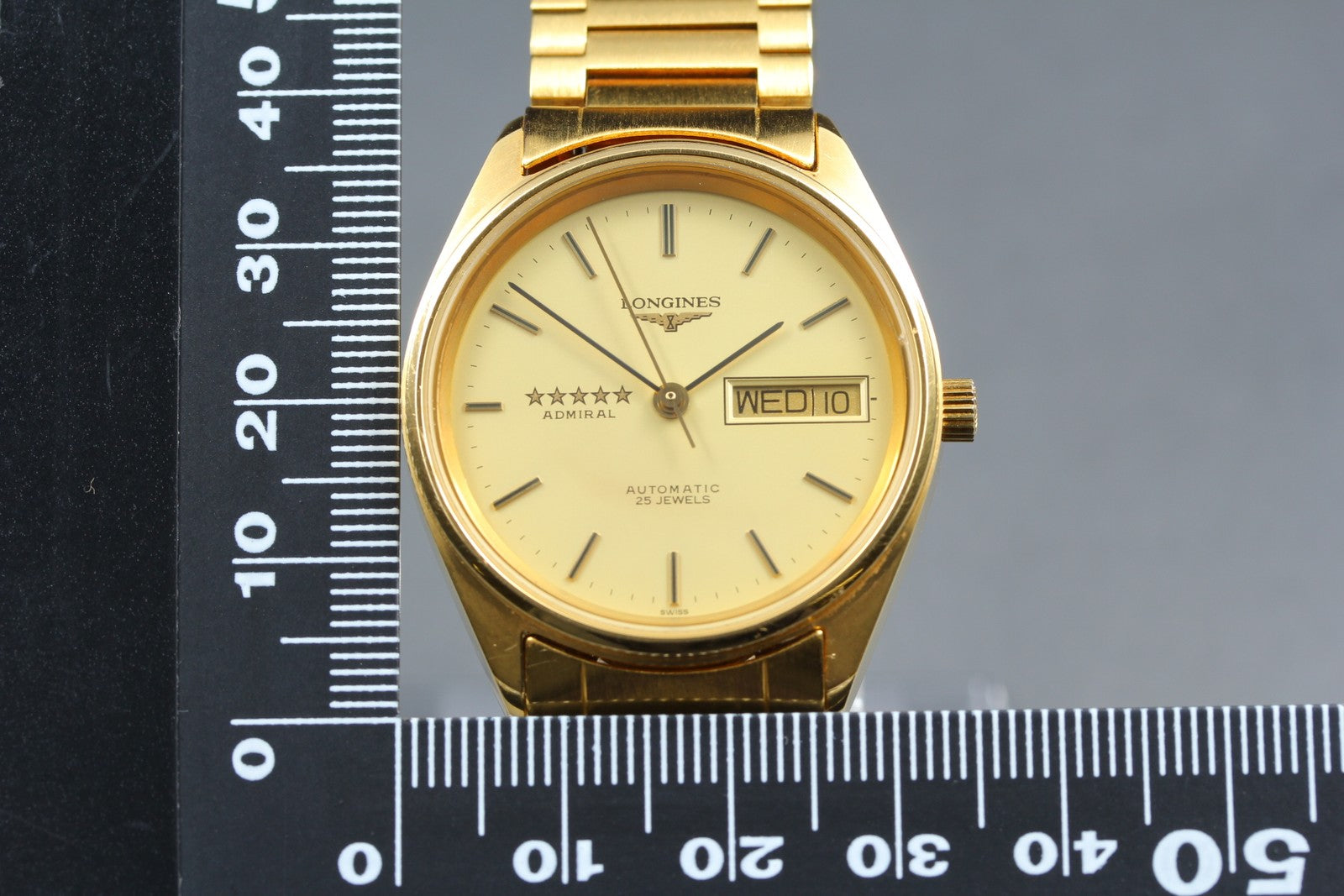 LONGINES Admiral 5 Star L7.634.2 Automatic Gold Day/Date Men's Watch 33mm JAPAN
