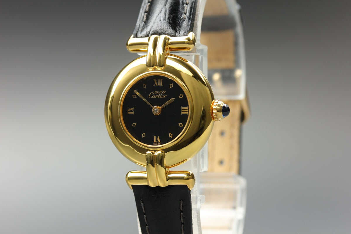 Cartier Must Colisee Vermeil 590002 Black Gold Women's Quartz Watch Vintage