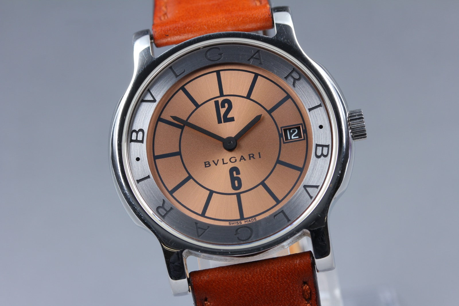 New Batt BVLGARI SOLOTEMPO ST35S Pink Quartz Men's Watch 35mm JAPAN Box