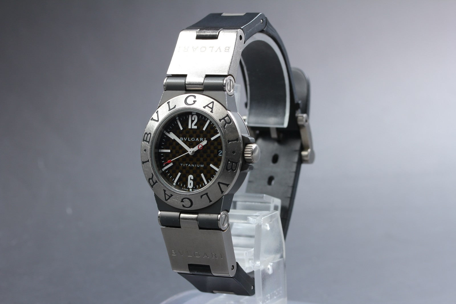 New Batt BVLGARI Diagono TI32TA Titanium Black Quartz Men's Watch 32mm Exc+5