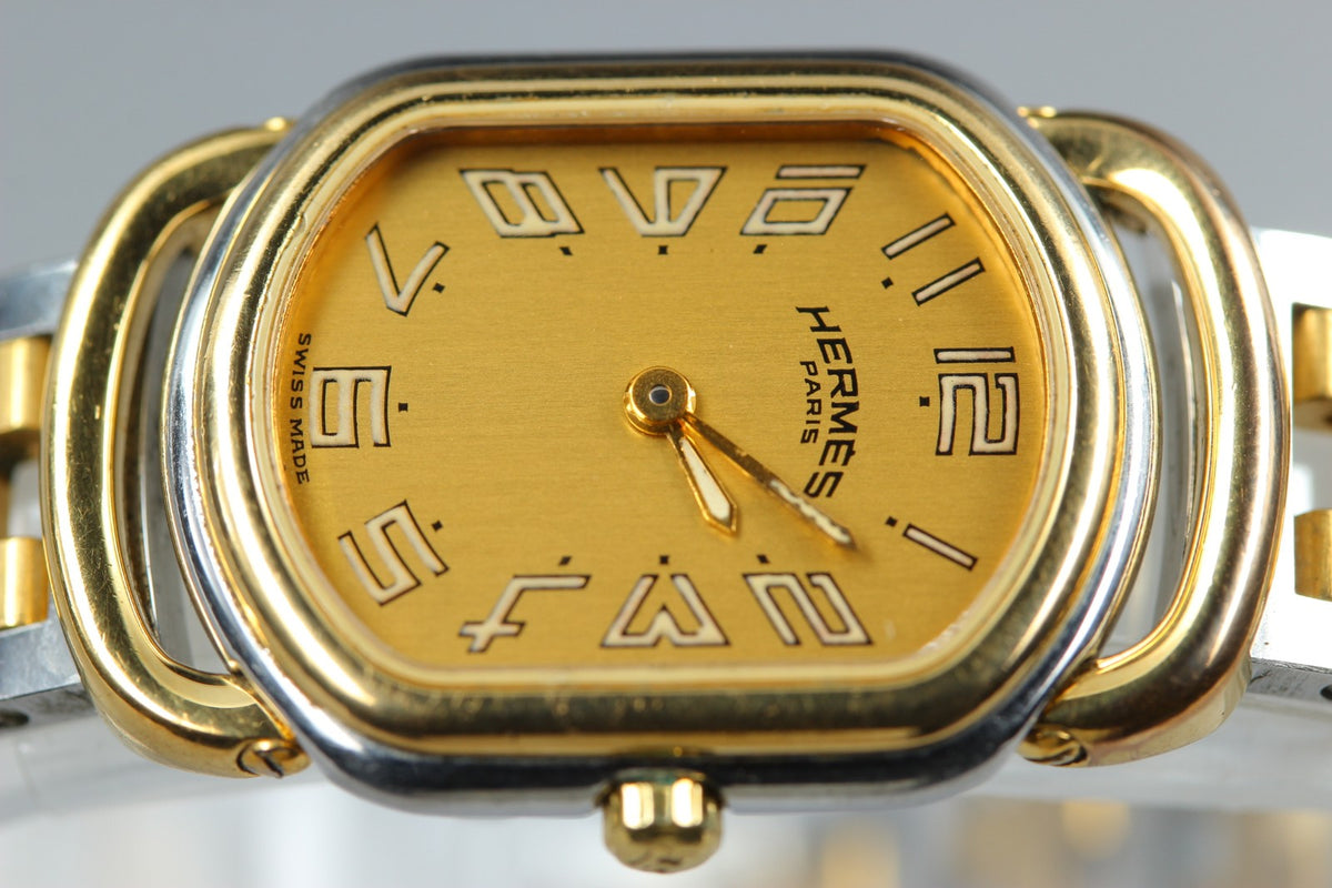 New Batt HERMES Rally Quartz Gold Dial Women's Watch 20mm From JAPAN