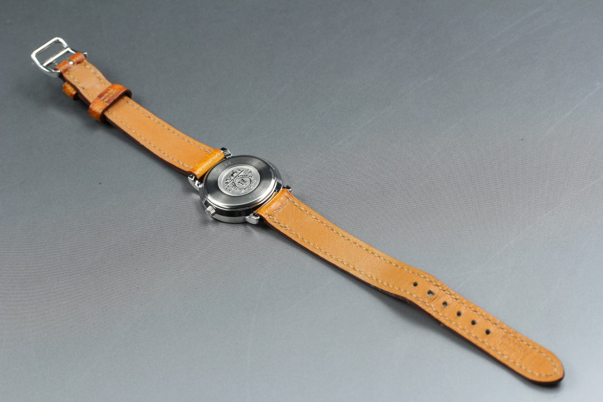 HERMES Sellier SE4.220 White Dial Brown 24mm Woman's Quartz Watch Vintage