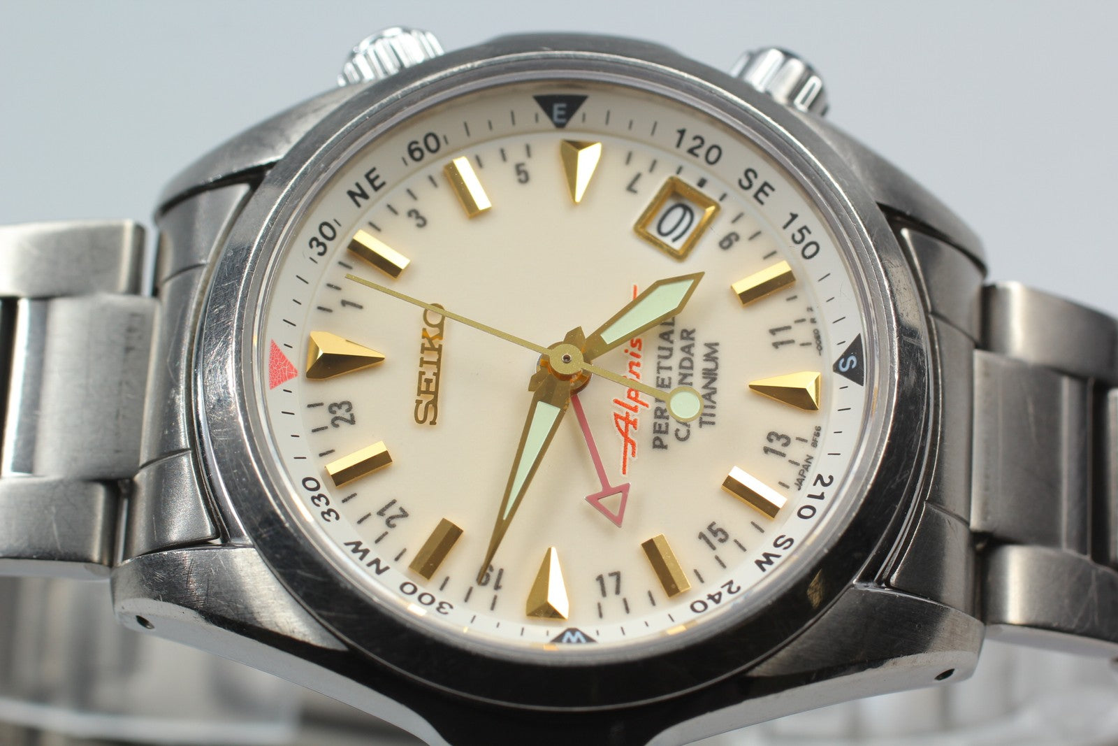 Overhauled SEIKO Alpinist 8F56-00D0 SBCJ021 Perpetual Titanium Men's Watch JAPAN