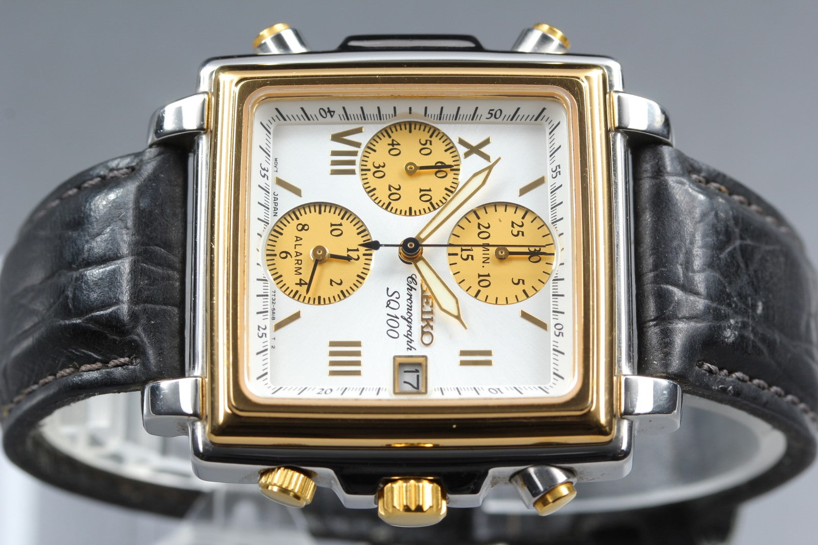 Vintage SEIKO SQ100 7T32-5A20 Monaco Chronograph Quartz Men's Watch 36mm JAPAN