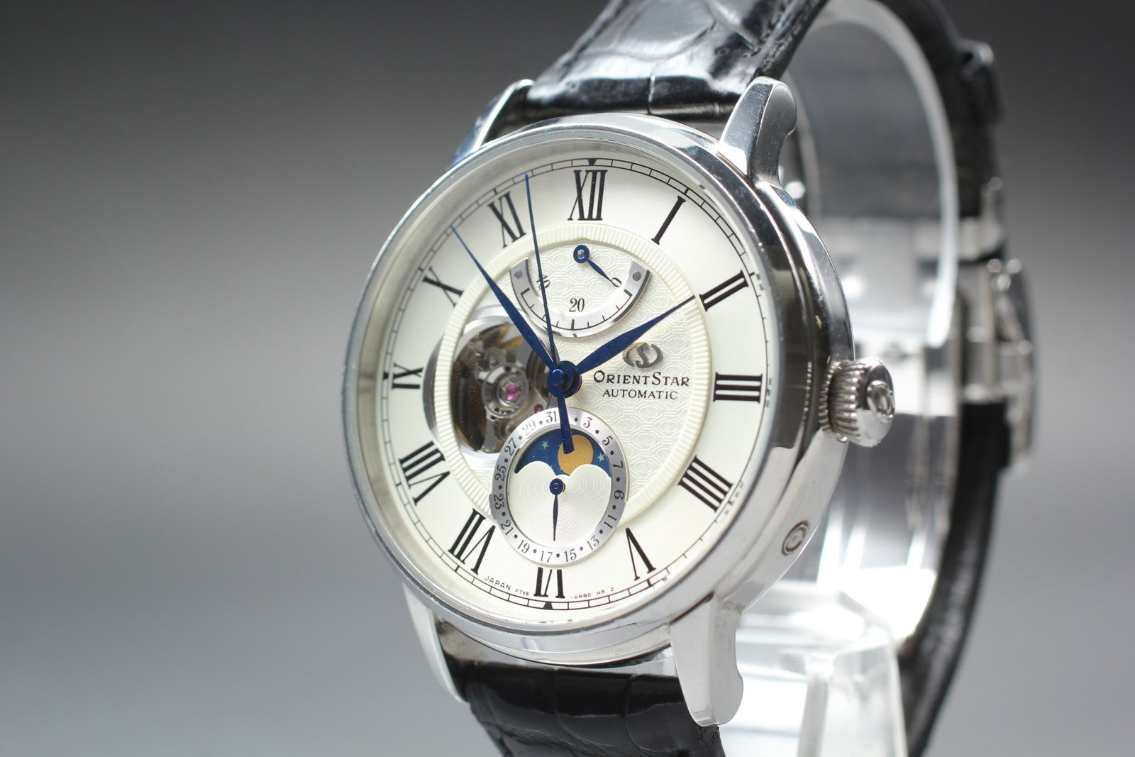 ORIENT STAR F7X6-UAA0 Moon Phase Automatic Silver Date Men's Watch 41mm Exc+5