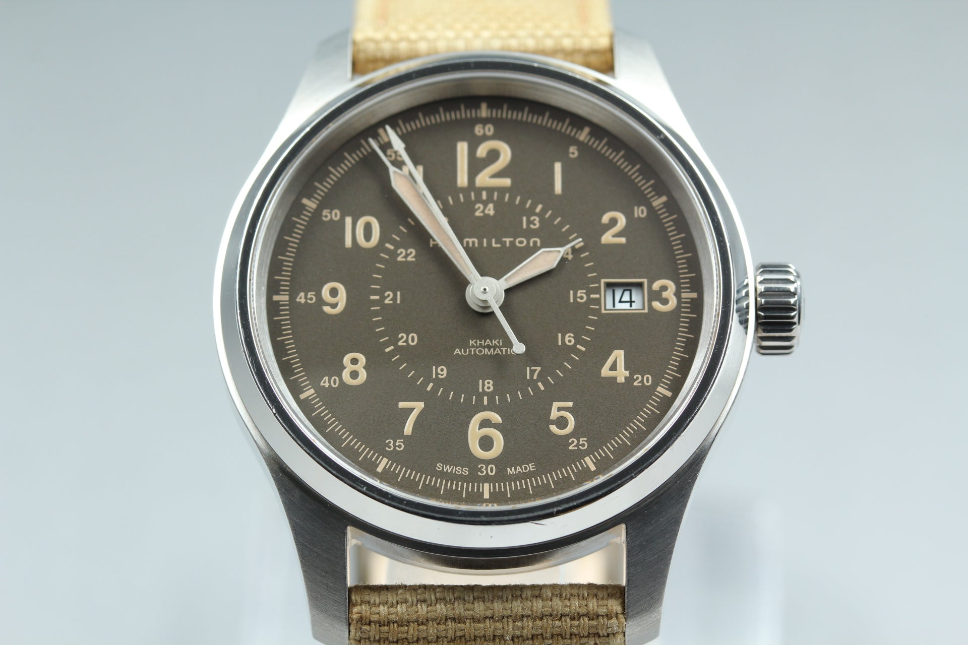 Hamilton Khaki Field H703050 Date Brown Dial Beige 39mm Automatic Men's Watch