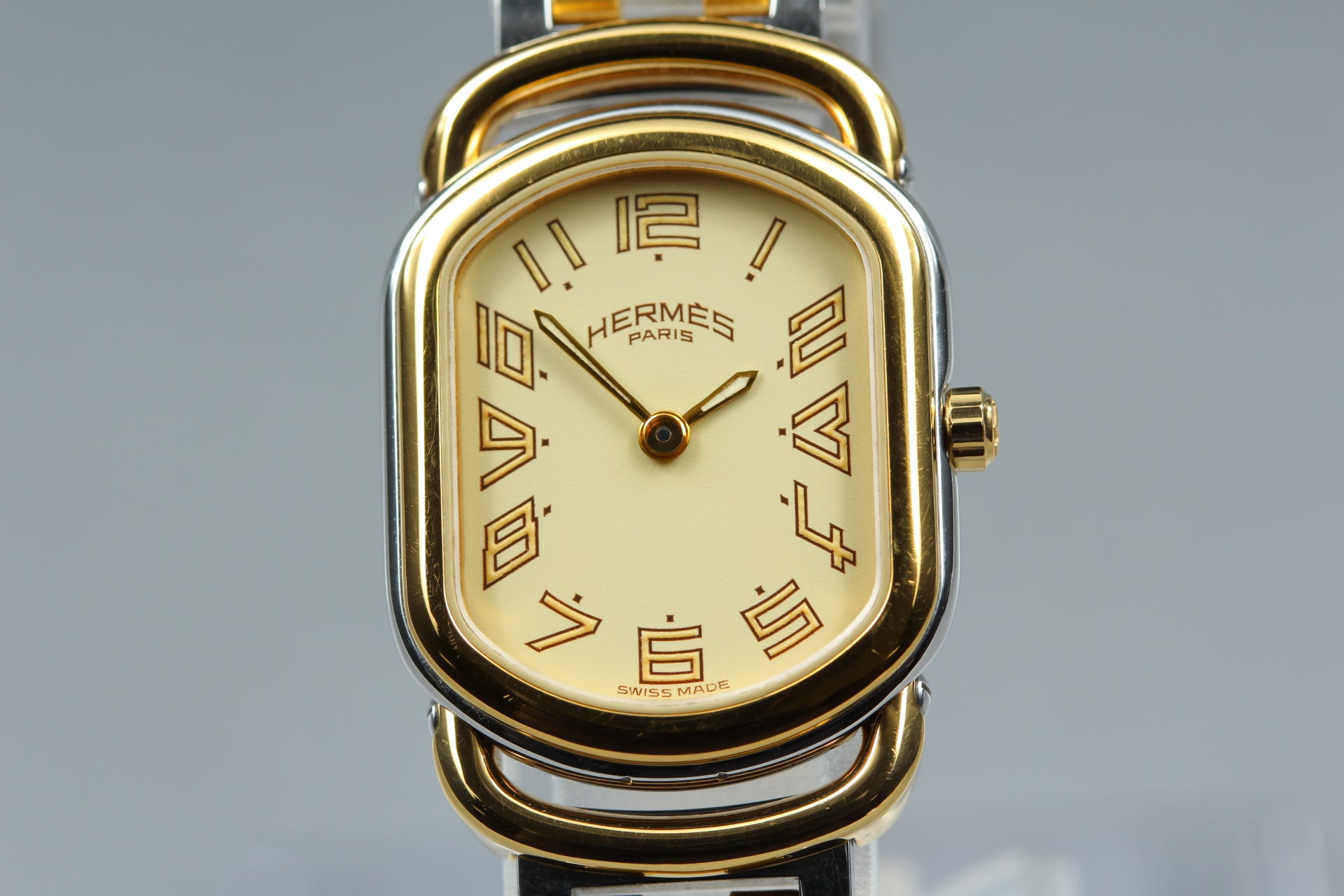 New Batt Vintage HERMES Rally RA1.240 Quartz Gold Dial Women's Watch 20mm JP Box