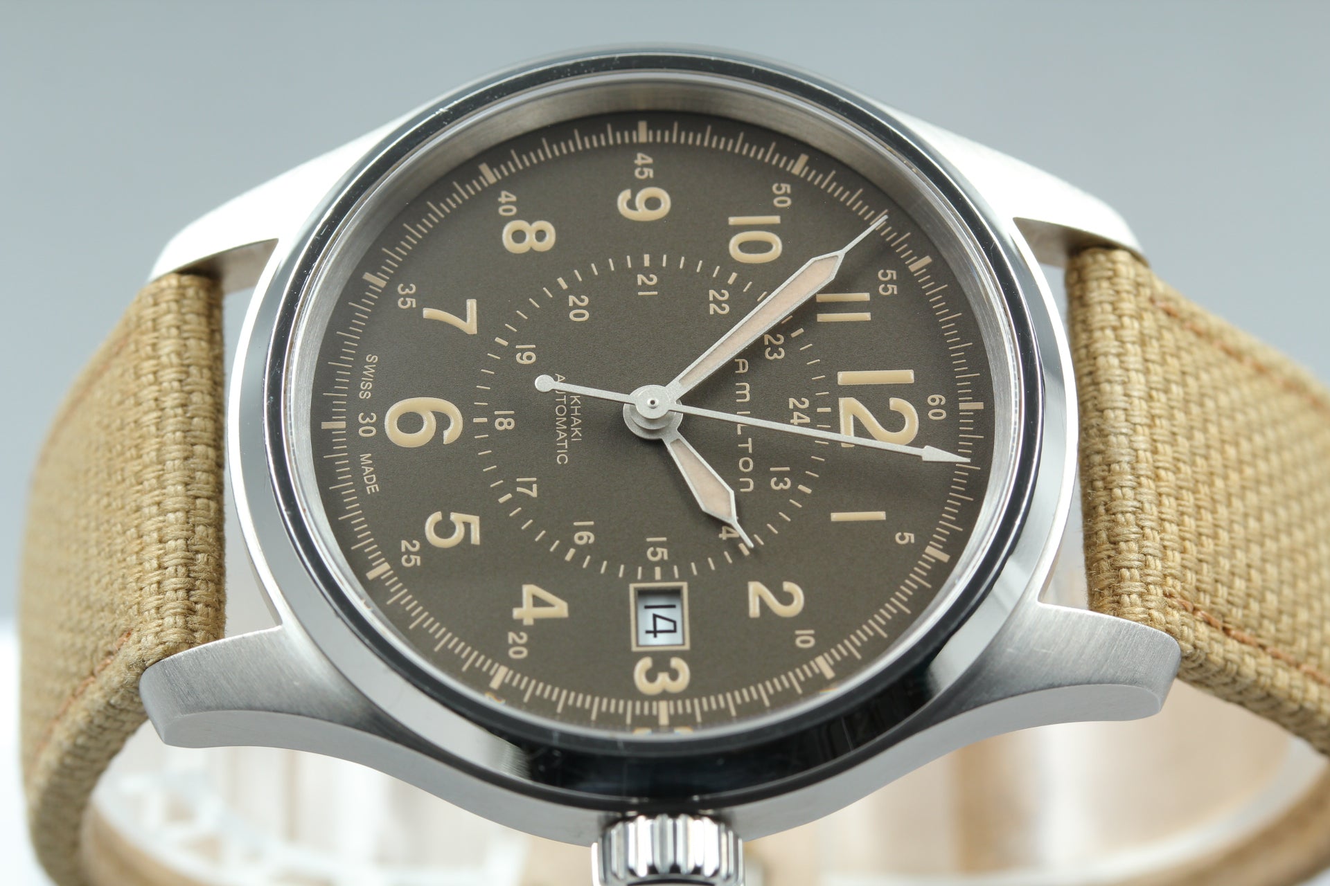 Hamilton Khaki Field H703050 Date Brown Dial Beige 39mm Automatic Men's Watch