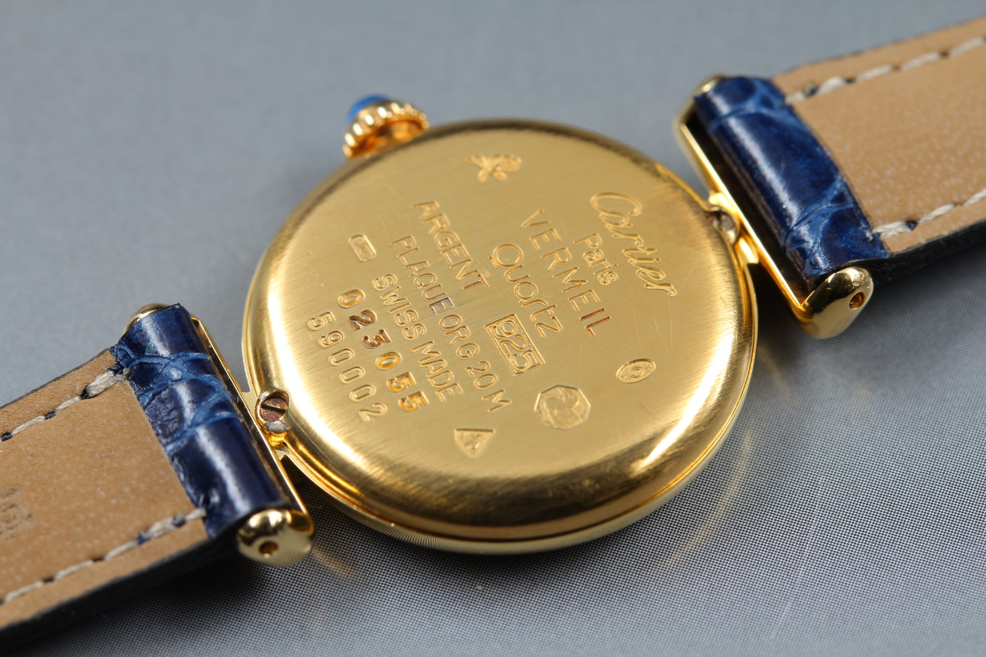 Vintage Cartier Must Colisee Vermeil 590002 Blue Gold Women's Quartz Watch