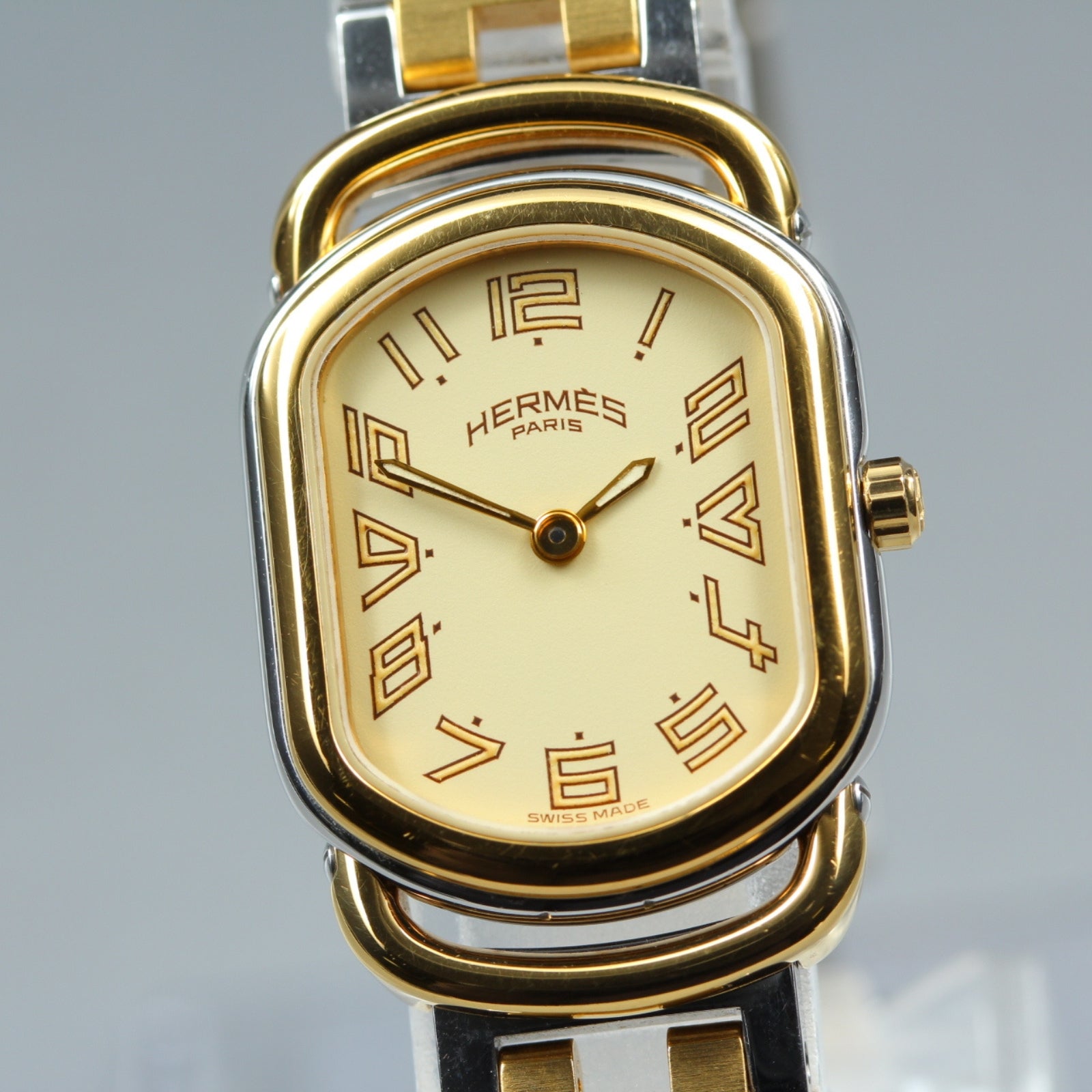 New Batt Vintage HERMES Rally RA1.240 Quartz Gold Dial Women's Watch 20mm JP Box