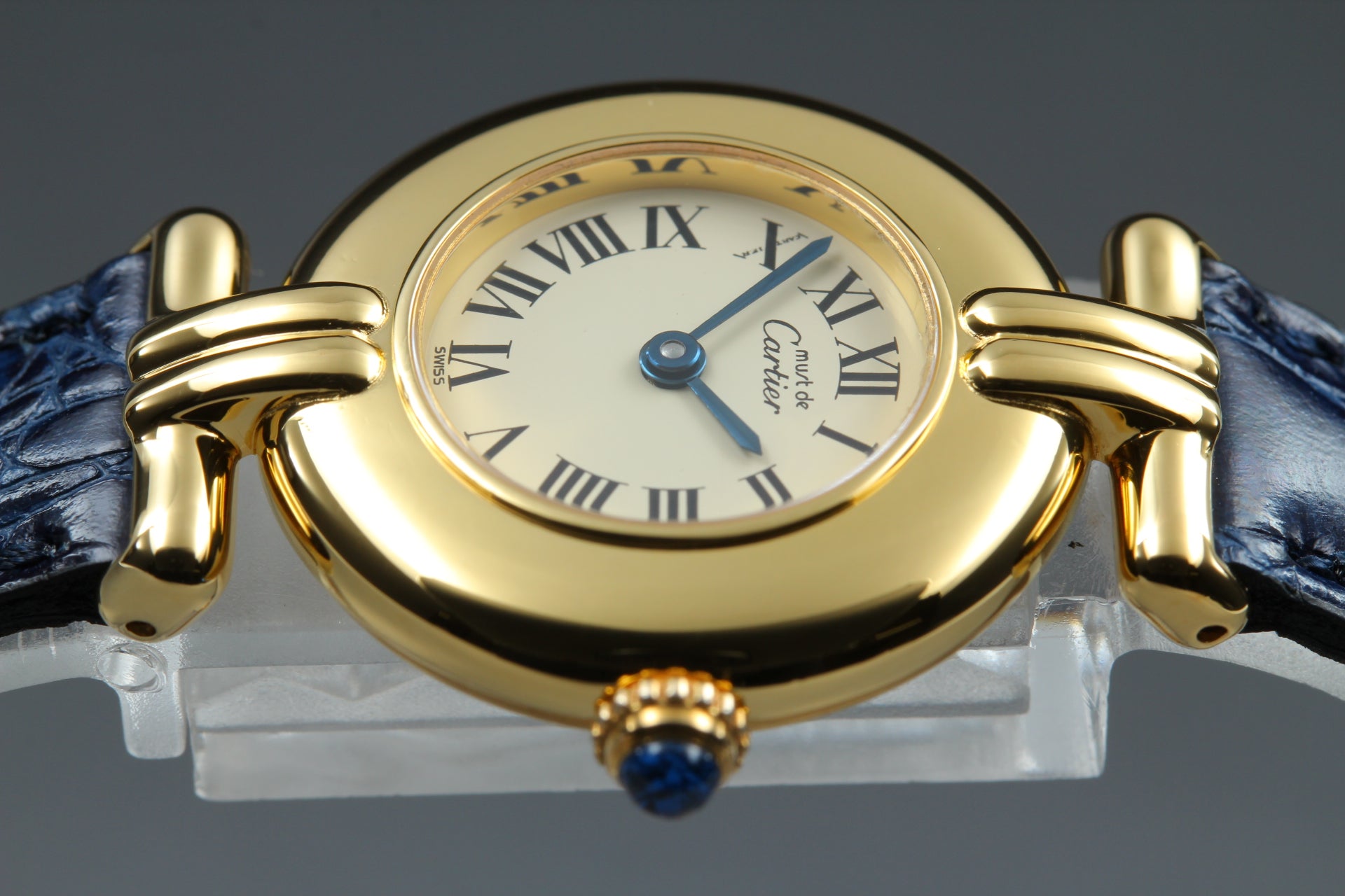 Vintage Cartier Must Colisee Vermeil 590002 Blue Gold Women's Quartz Watch