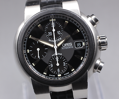 [Near MINT-] ORIS TT1 Chronograph 7521 Black Dial Automatic Men's Watch JAPAN