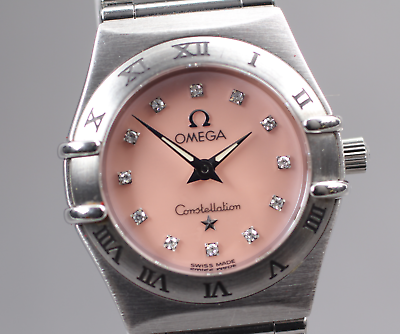 New Battery Exc+5 Box Omega Constellation Mini 1562.65 Pink Shell Qz Women Watch