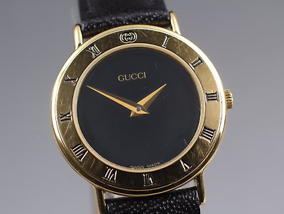 New Battery [Exc+4] Gucci 3000.2.L Black Dial Women's Quartz Watch Vintage JAPAN